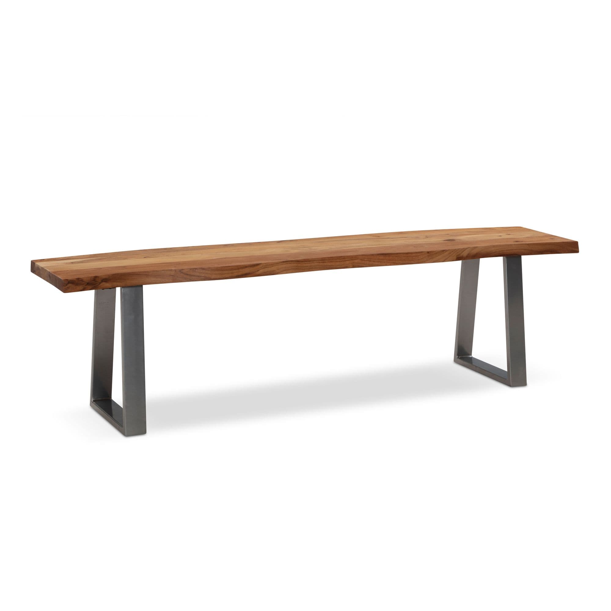 Finebuy Esszimmerbank Akazie Massivholz / Metall Mit Baumkante, Esstischbank Holzbank Massiv Ohne Lehne, Küchenbank Chrom Essbank Modern, Sitzbank Esszimmer