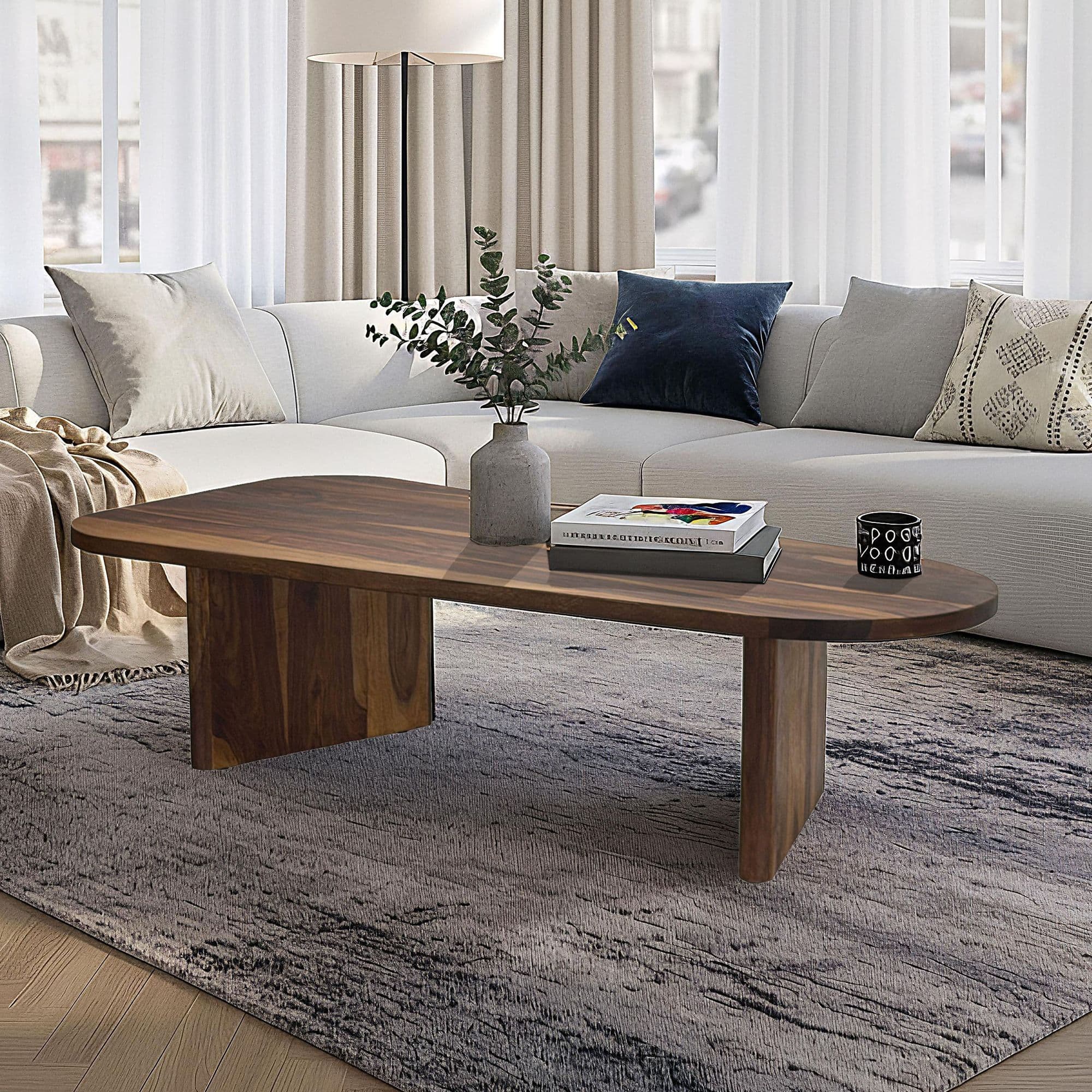 Finebuy Couchtisch Sheesham Massivholz Oval 120cm · Handgefertigter Wohnzimmertisch Im Modernen Design Mit Abgerundeter Form · Flacher Sofatisch Aus Echtholz
