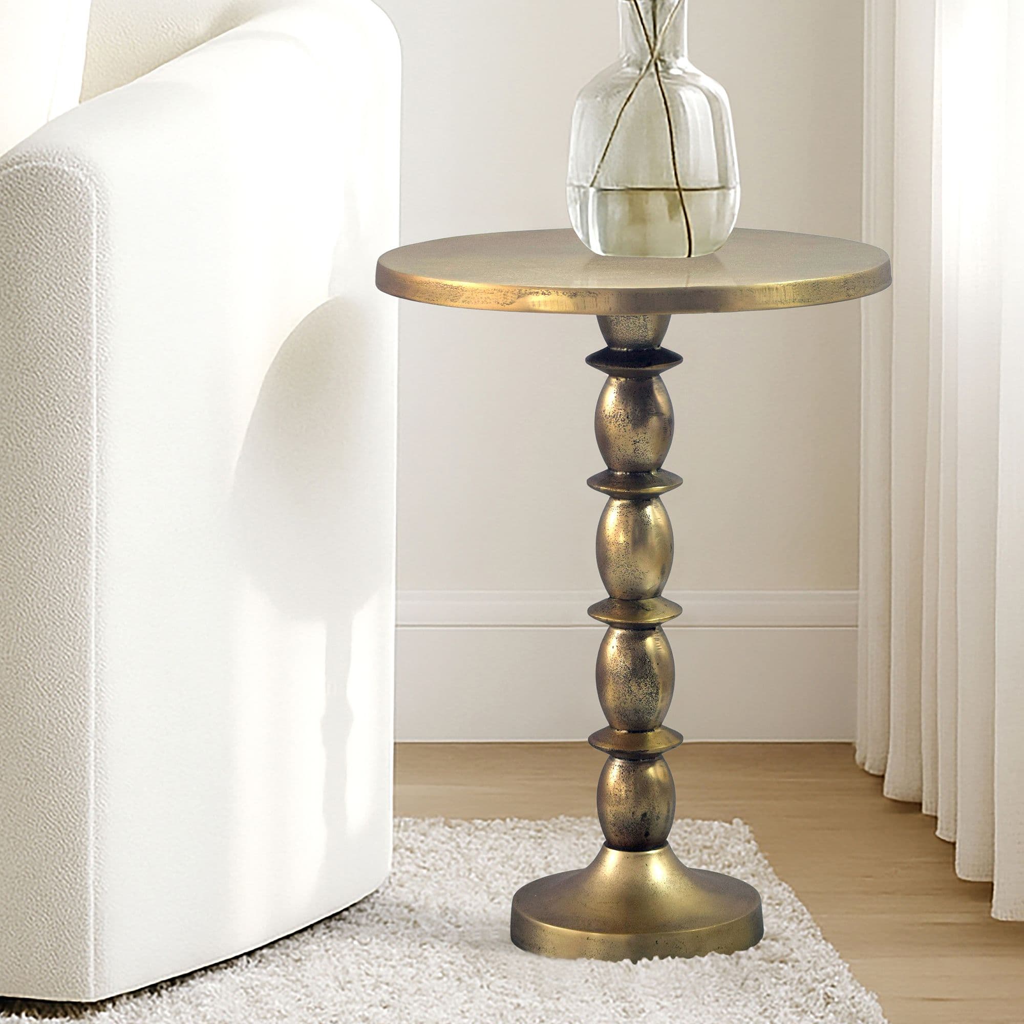 Finebuy Beistelltisch Gold 40cm Aluminium Tisch Rund - Anstelltisch Raw Finish - Design Wohnzimmertisch Dekotisch - Metalltisch Orientalisch Modern - Sofatisch Couchtisch Handmade