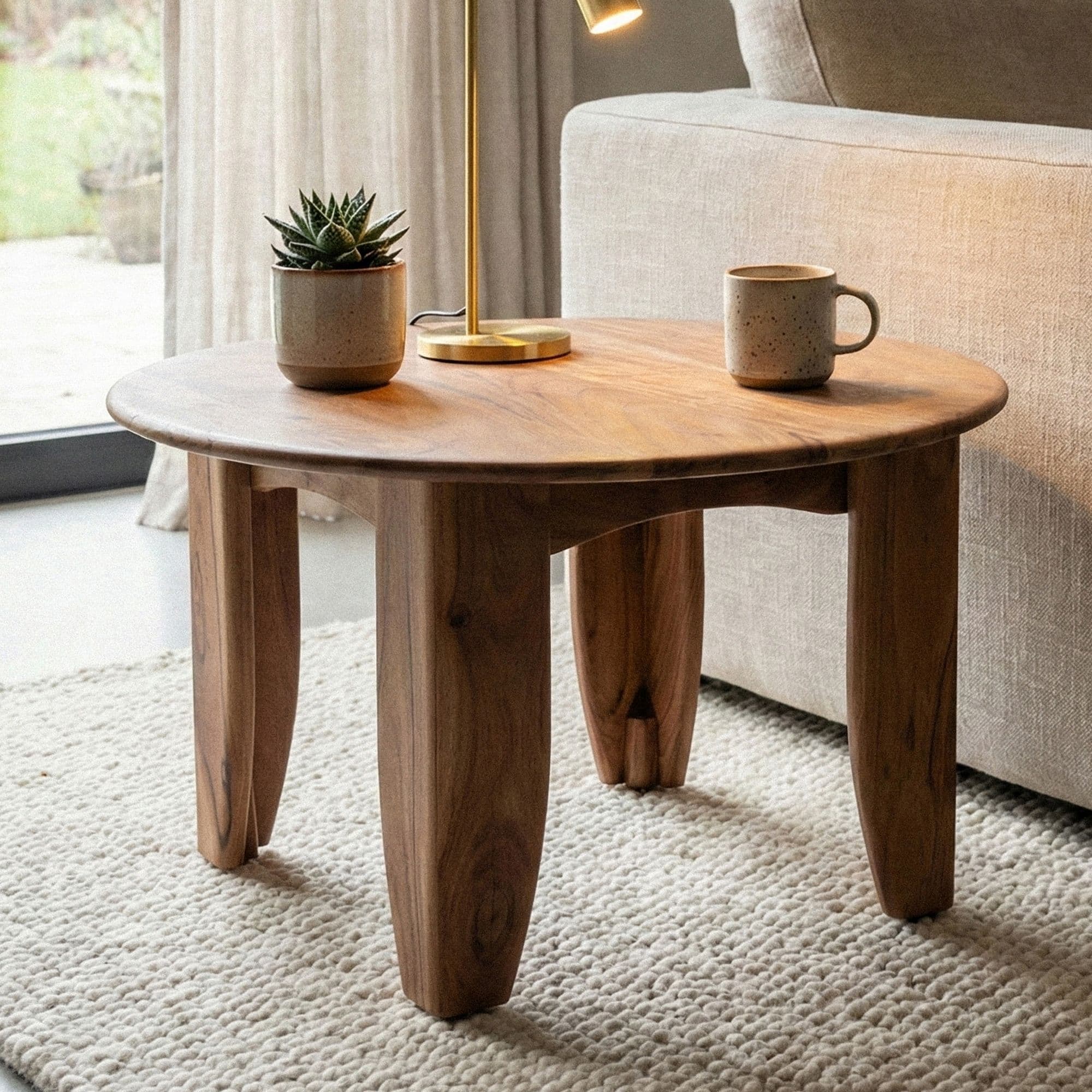 Finebuy Couchtisch Rund 60cm Wohnzimmertisch Akazie Massivholz - Sofatisch Holz Modern - Design Loungetisch Beistelltisch Wohnzimmer Handmade