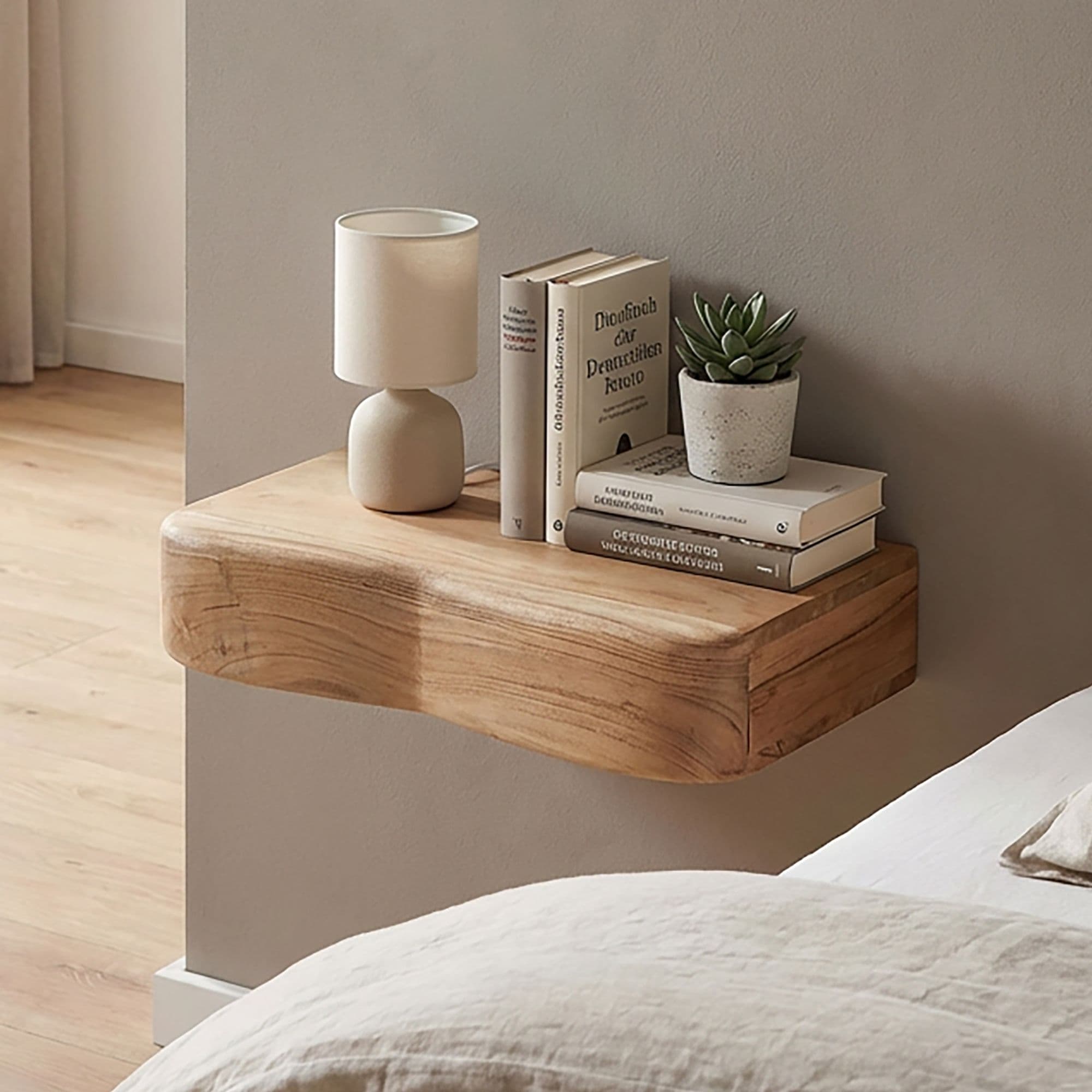 Finebuy Schwebende Nachtkonsole Akazie Massivholz 40cm – Wand Nachttisch Mit Schublade – Hängender Nachtschrank Für Schlafzimmer – Modernes Wandboard Echtholz - Handmade