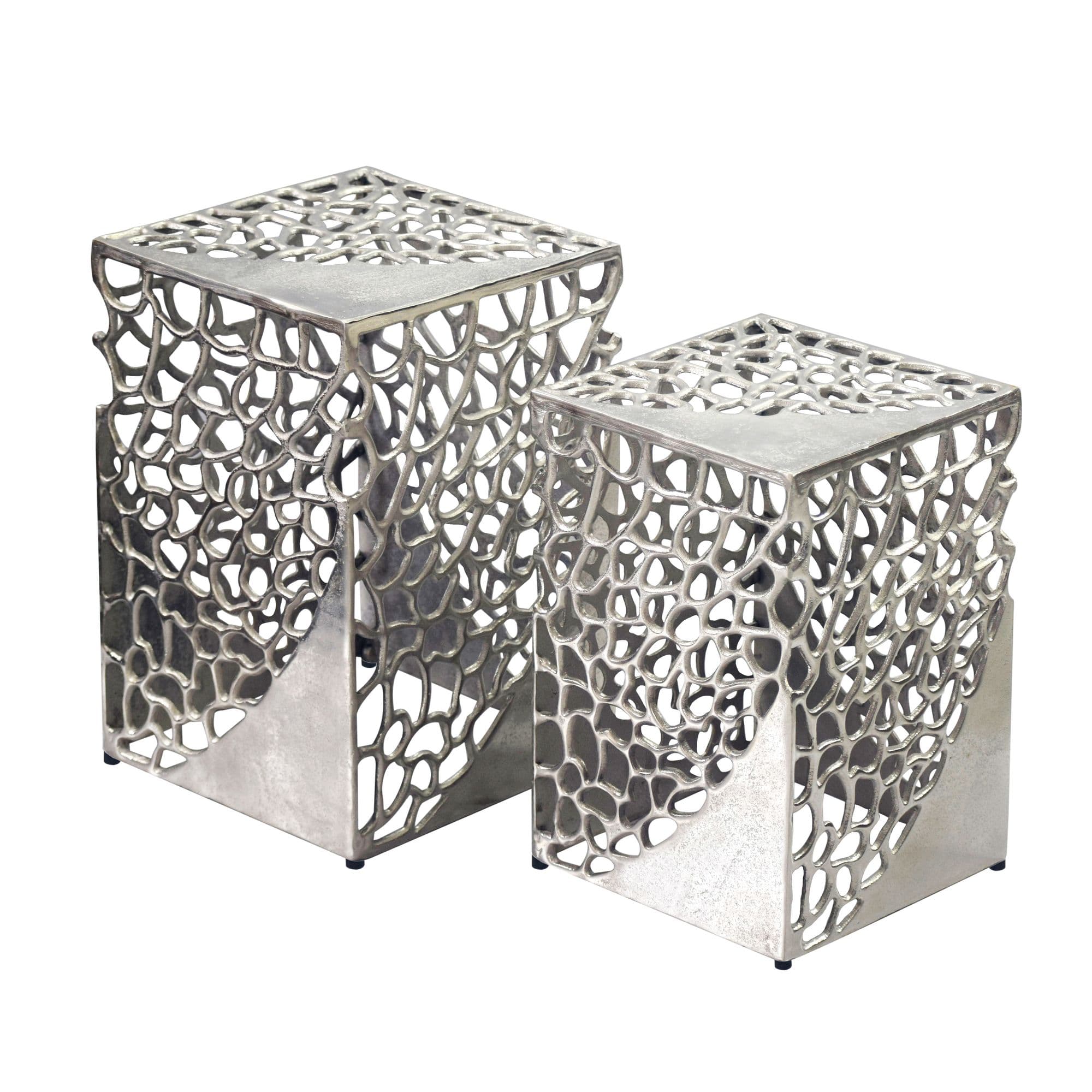 Finebuy 2er Set Beistelltisch Aluminium - Design Couchtisch Set - Metalltisch Wohnzimmertisch Modern Alu - Sofatisch Quadratisch Metall - Loungetisch Set Satztisch Handmade