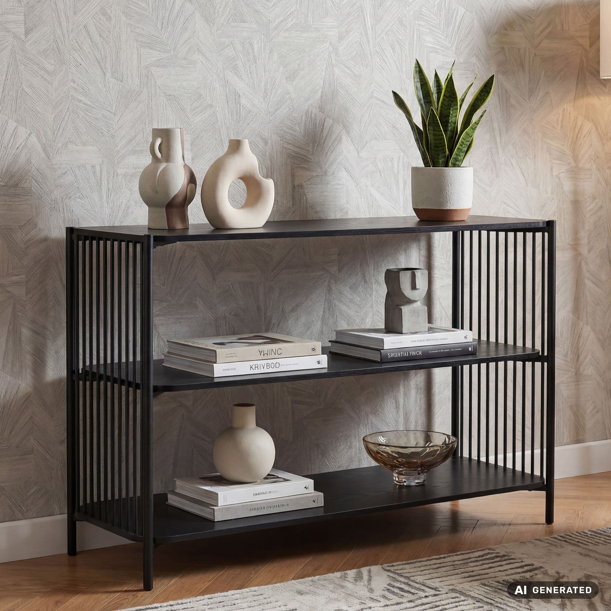 Finebuy Standregal 120cm Mdf Metall Schwarz - Bücherregal Rechteckig - Regal Mit 3 Ebenen - Konsole Für Wohnzimmer & Flur - Ordnerregal Home Office - Offenes Sideboard