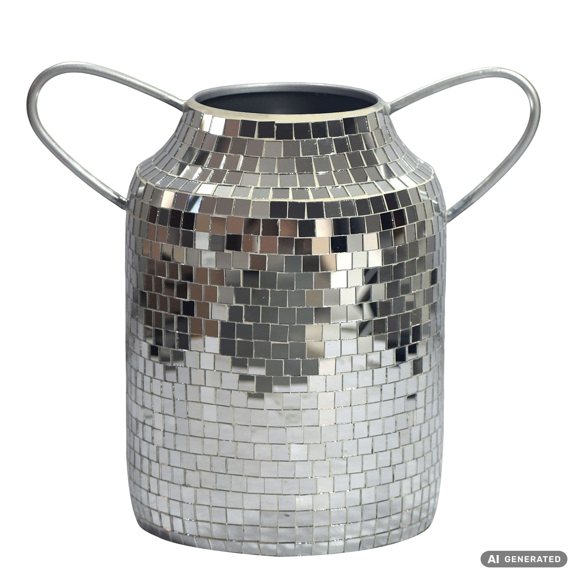 Finebuy Tischvase Aluminium 32cm - Blumenvase Mit Henkel - Metallvase Im Discokugel Design Modern - Dekovase Rund Für Trockenblumen - Alu Standvase Vase Hoch - Wohndeko Handmade