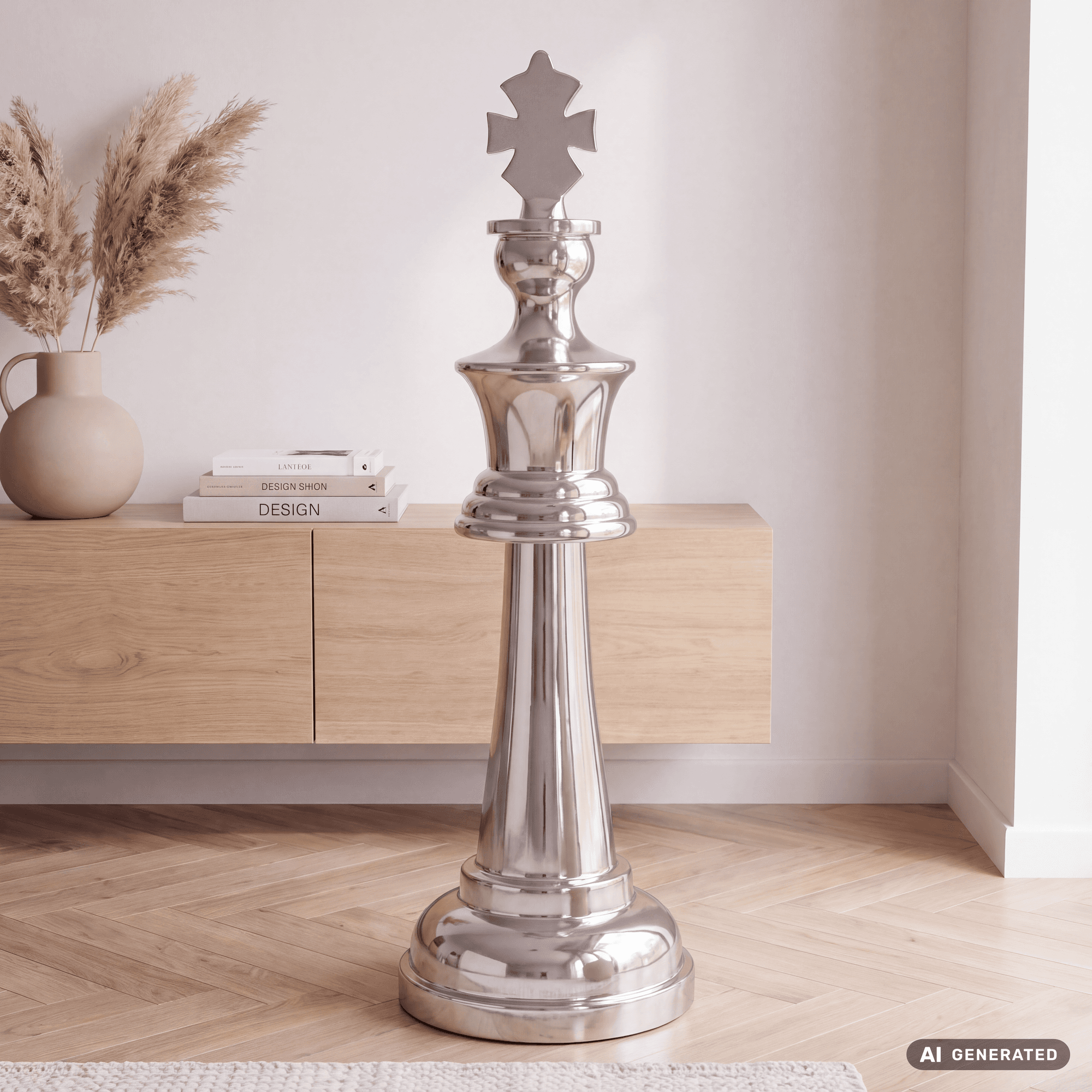 Finebuy Deko Schachfigur Aluminium Dekoration Poliert 60 Cm Dekofigur Statue Skulptur Groß Alu Einzeln Modern Xxl