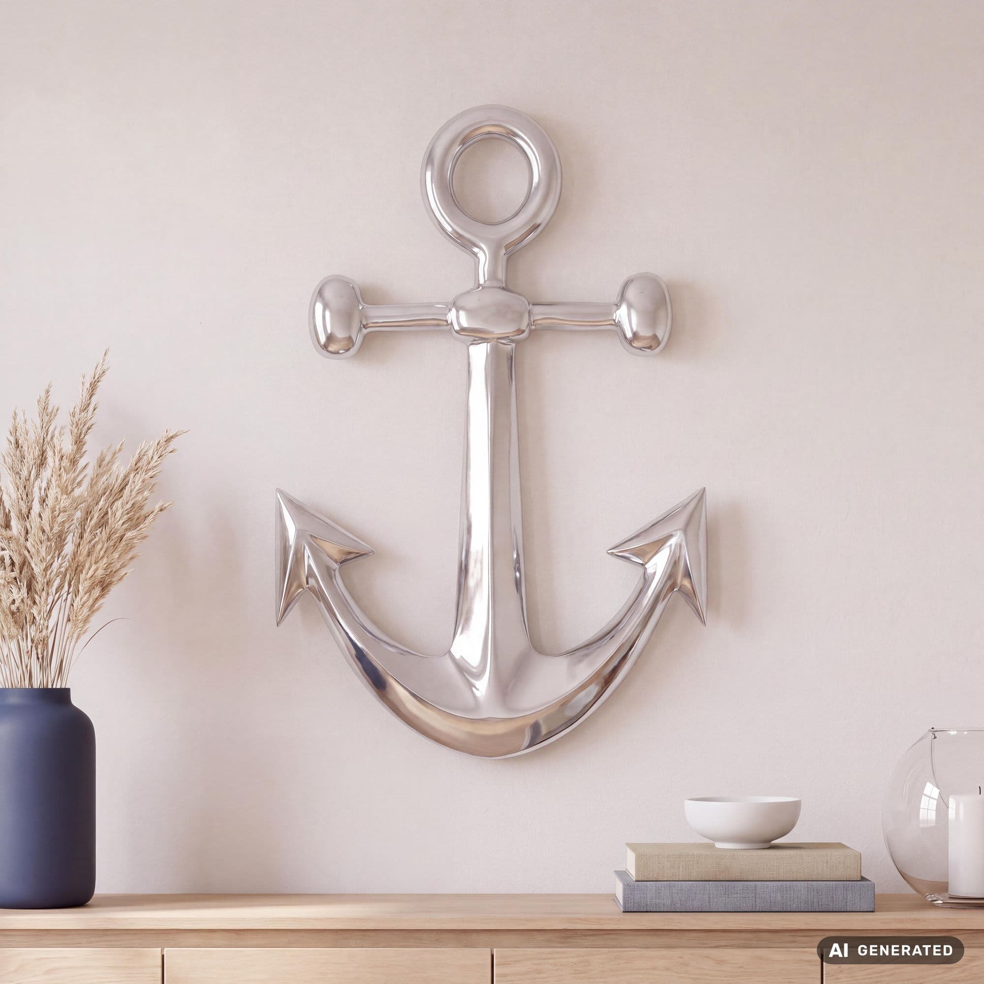 Finebuy Anker Wanddeko Aluminium 62x40 Cm – Maritime Wanddekoration In Silber – Metall Deko Anker Für Wohnzimmer Flur Badezimmer – Nautischer Wandanker Im Maritimen Stil – Modernes Wandobjekt