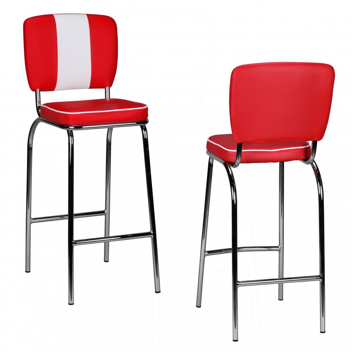 Finebuy 2er Set Barhocker American Diner 50er Jahre Retro Barstuhl, Sitzfläche Mit Rücken-Lehne, Fußstütze, Sitzhöhe 76 Cm