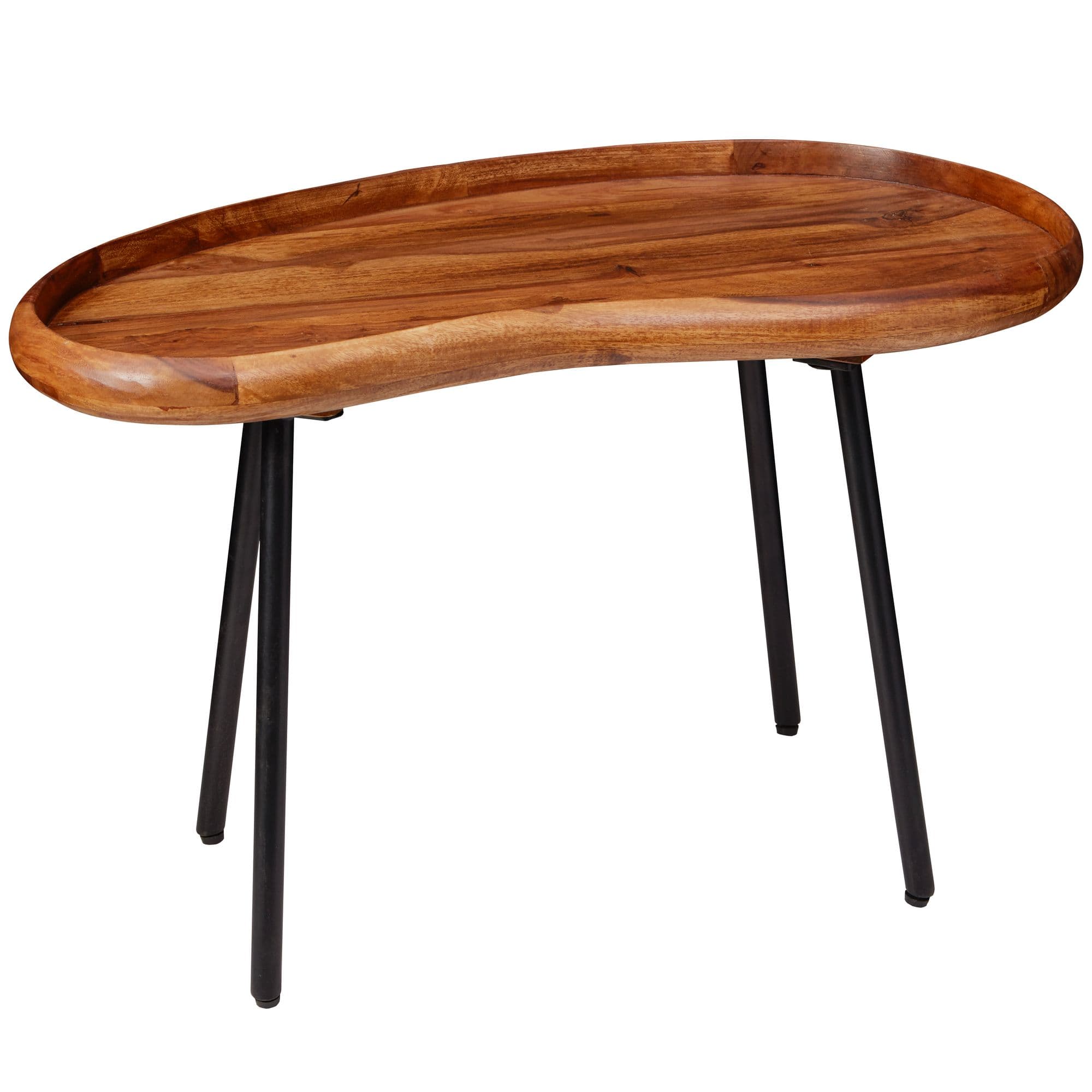 Finebuy Couchtisch Sv51466 Sheesham Massiv Sofatisch Nierenform Mit Metallbeinen, Wohnzimmertisch Massivholz, Kleiner Nierentisch Echtholz, Stubentisch Holz, Beistelltisch Modern