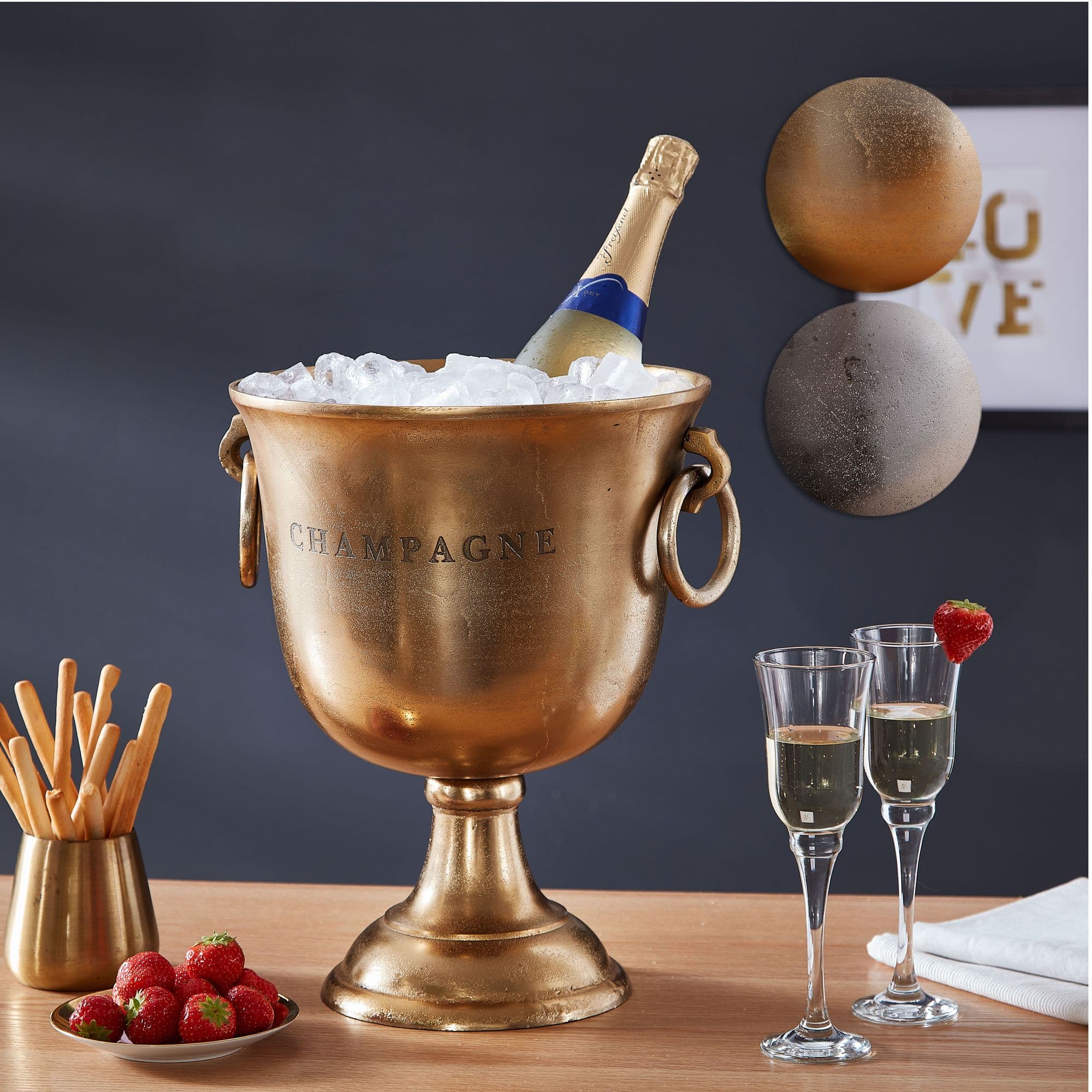 Finebuy Champagnerkühler 28,5x37,5x28,5 Cm Aluminium Massiv Sektkühler Groß, Flaschenkühler Getränkekühler Tisch, Kühler Für Champagner - Wein - Sekt