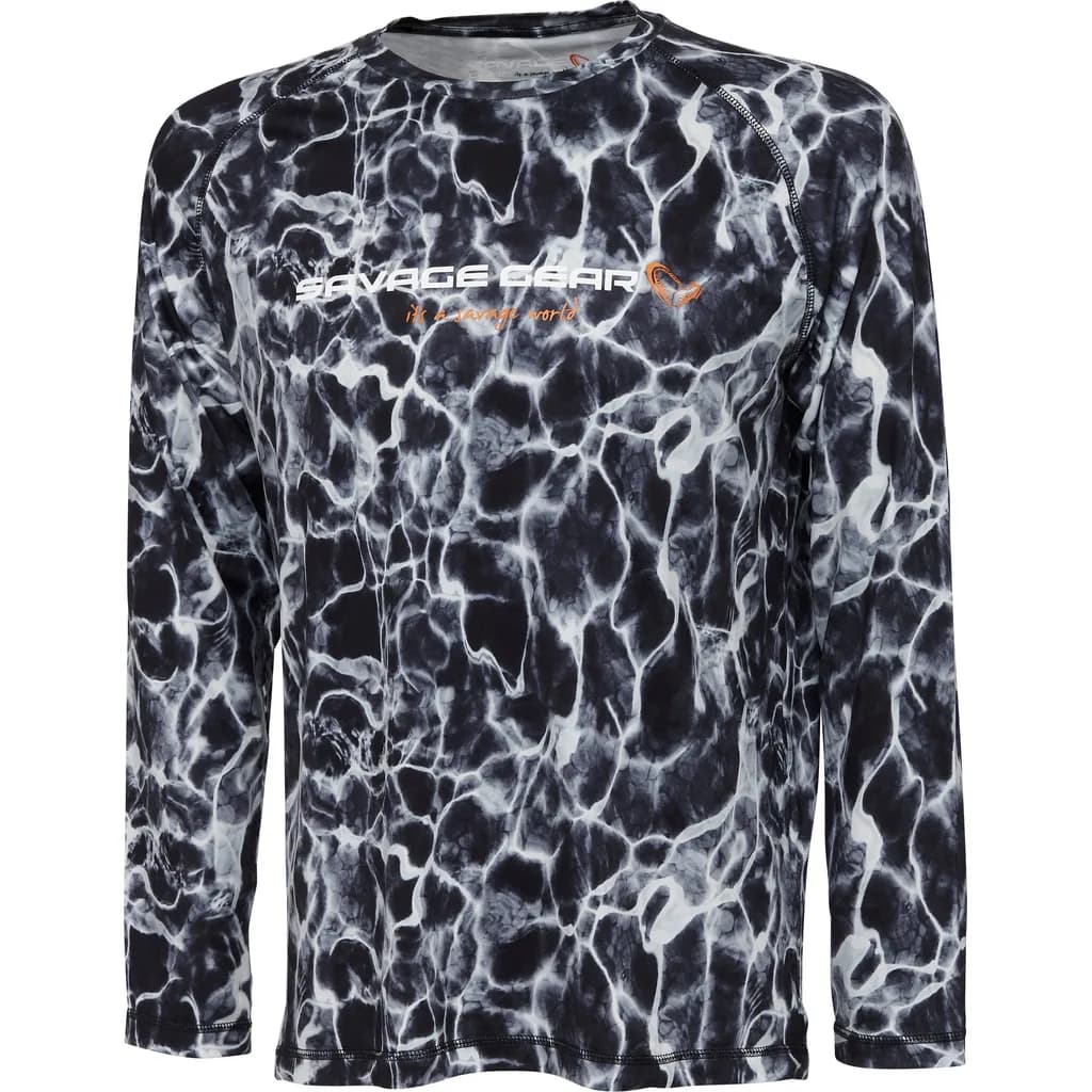 Savage Gear Night Uv Langarm-T-Shirt Xxl Schwarz Wasseraufdruck