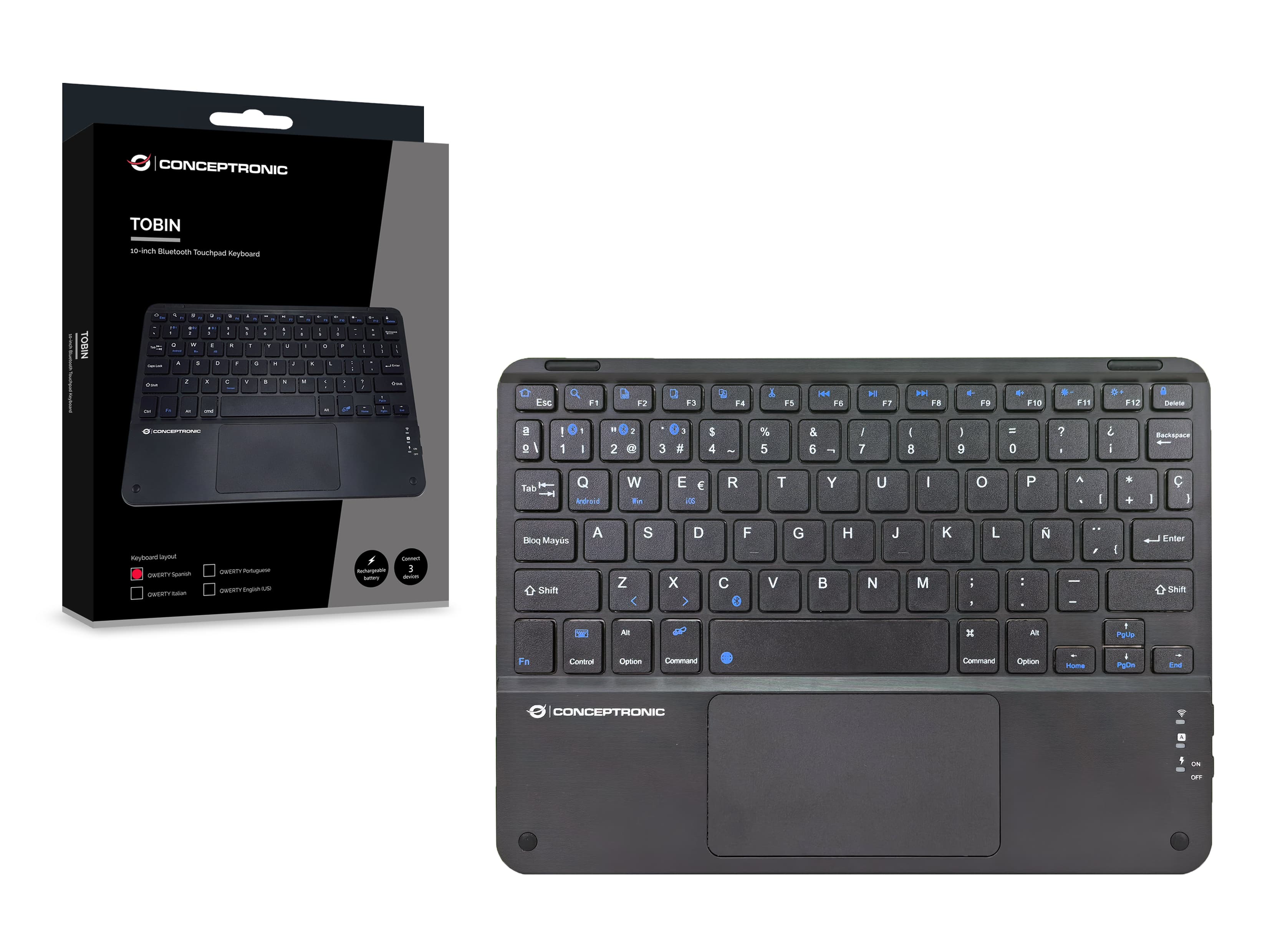 Conceptronic 10" Wireless Tastatur Bt5.4 Layout Es Schwarz