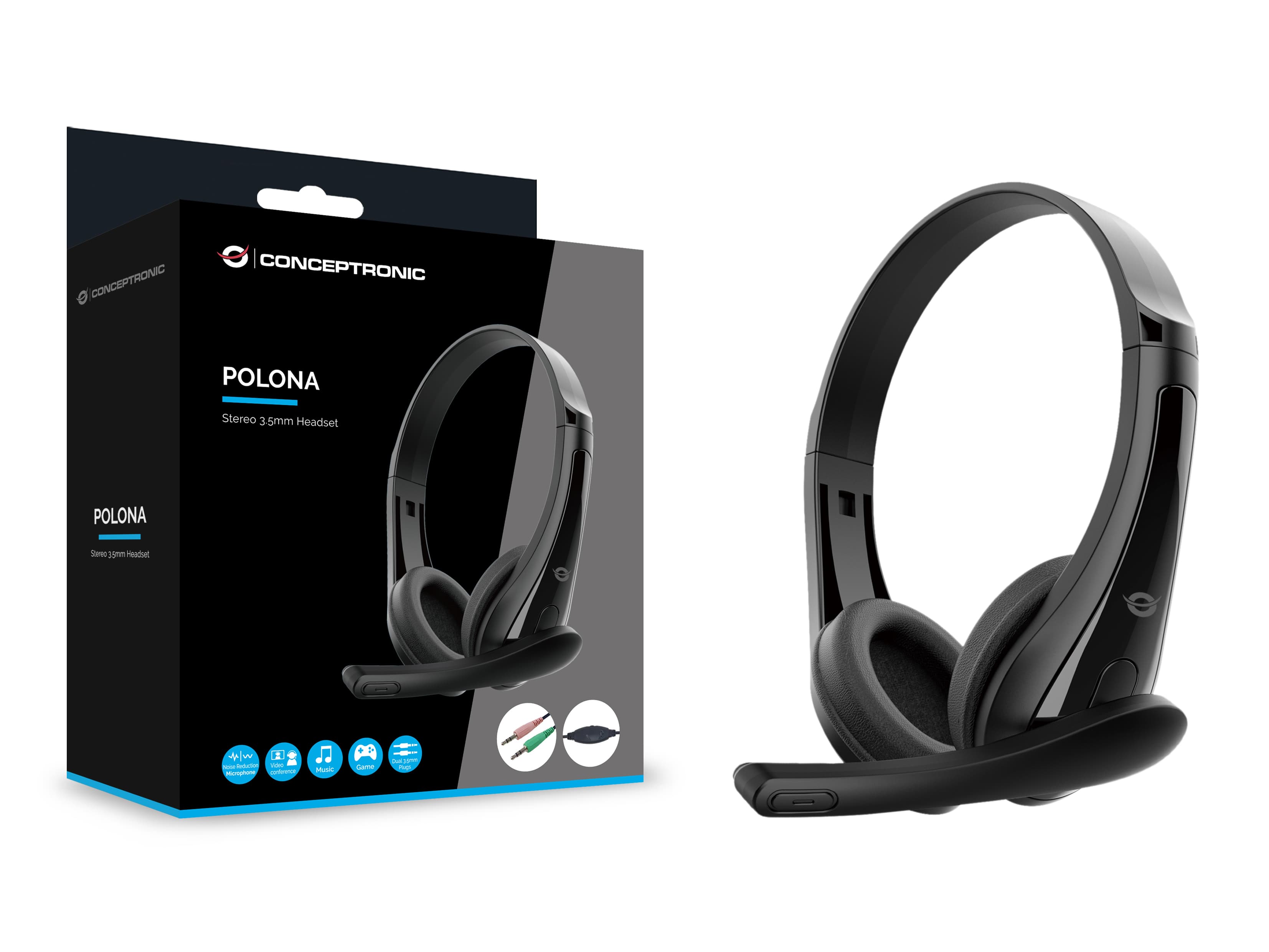 Conceptronic Headset Stereo Aux/Mikro/Bedien. 1.80m Sw