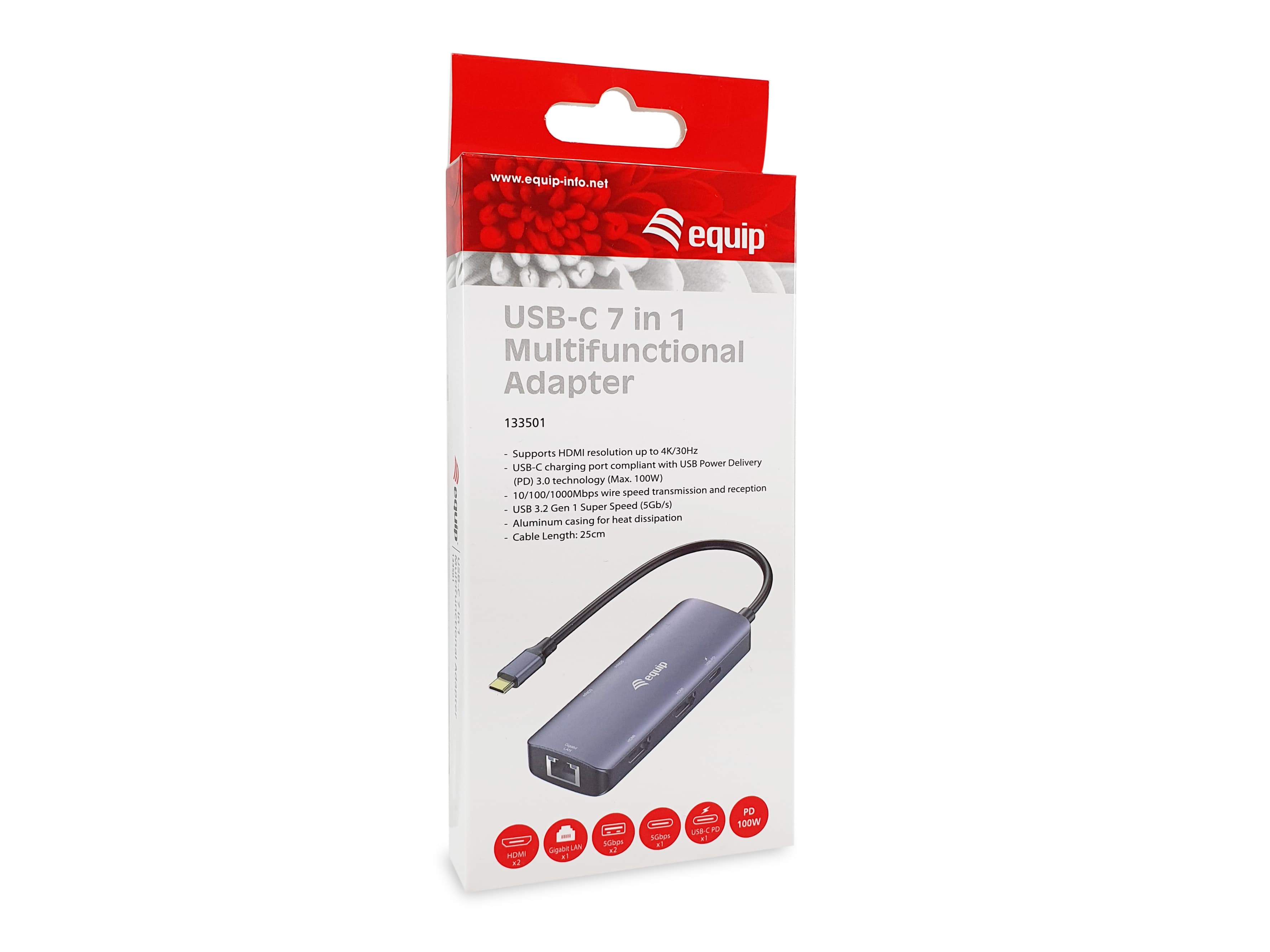 Equip Adapter Usb-C->2xhdmi/Rj45/2xusb-A/Usb-C3.2 St/Bu Grau