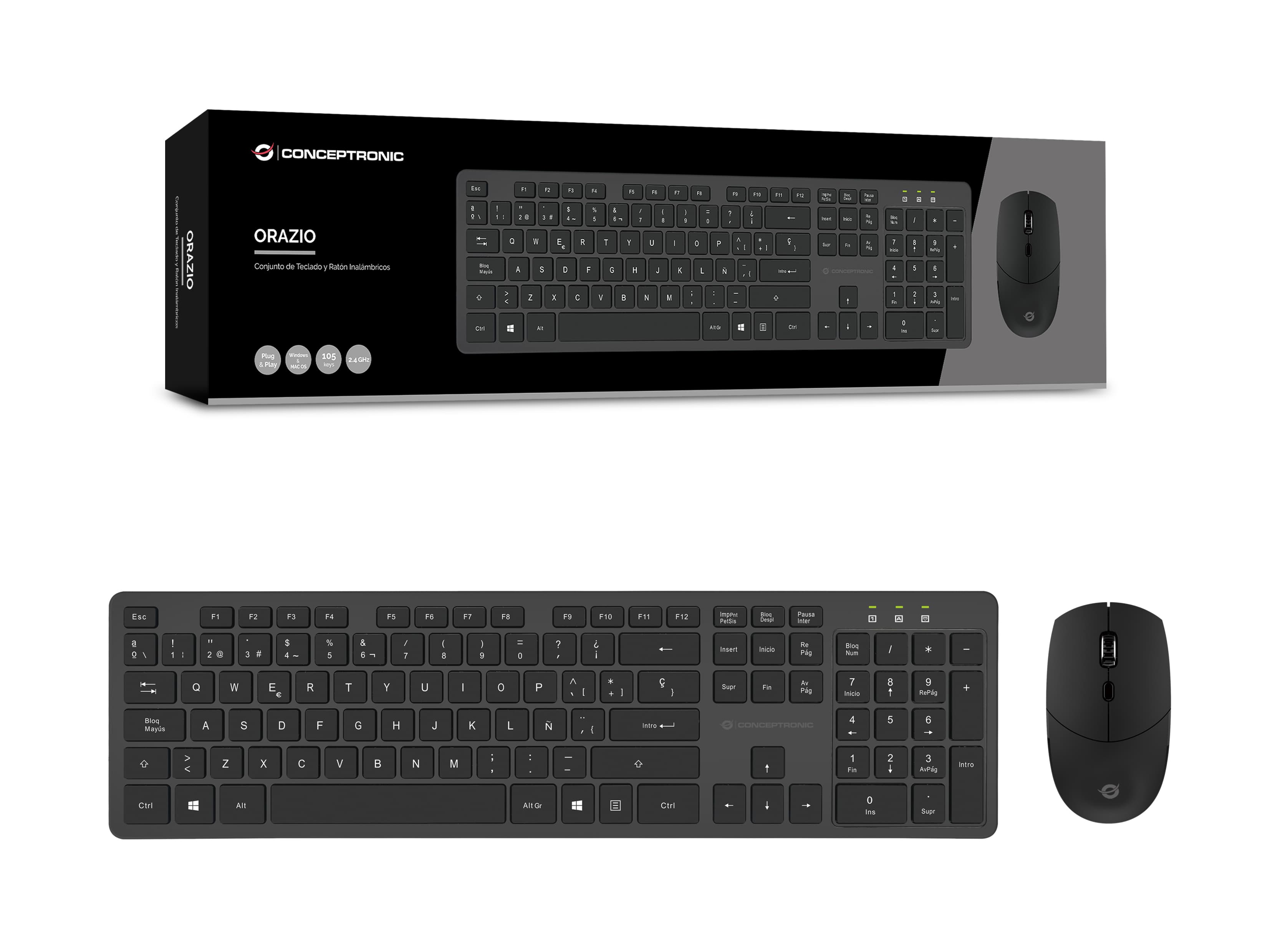 Conceptronic Tastatur+Maus Wireless Layout Es Schwarz