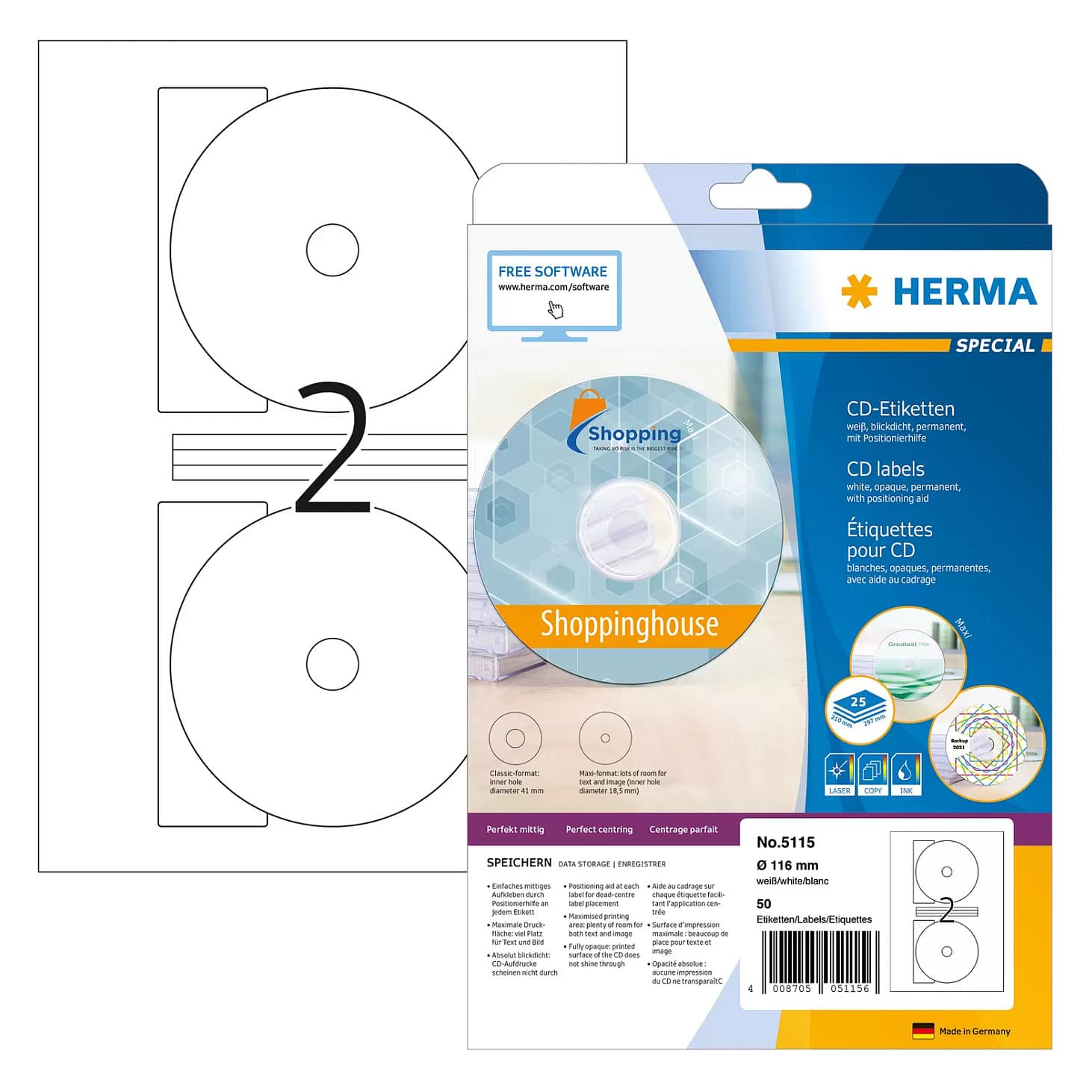 Herma Cd-Etik. Maxi A4 Weiß 116 Mm Papier Opak 50 St.