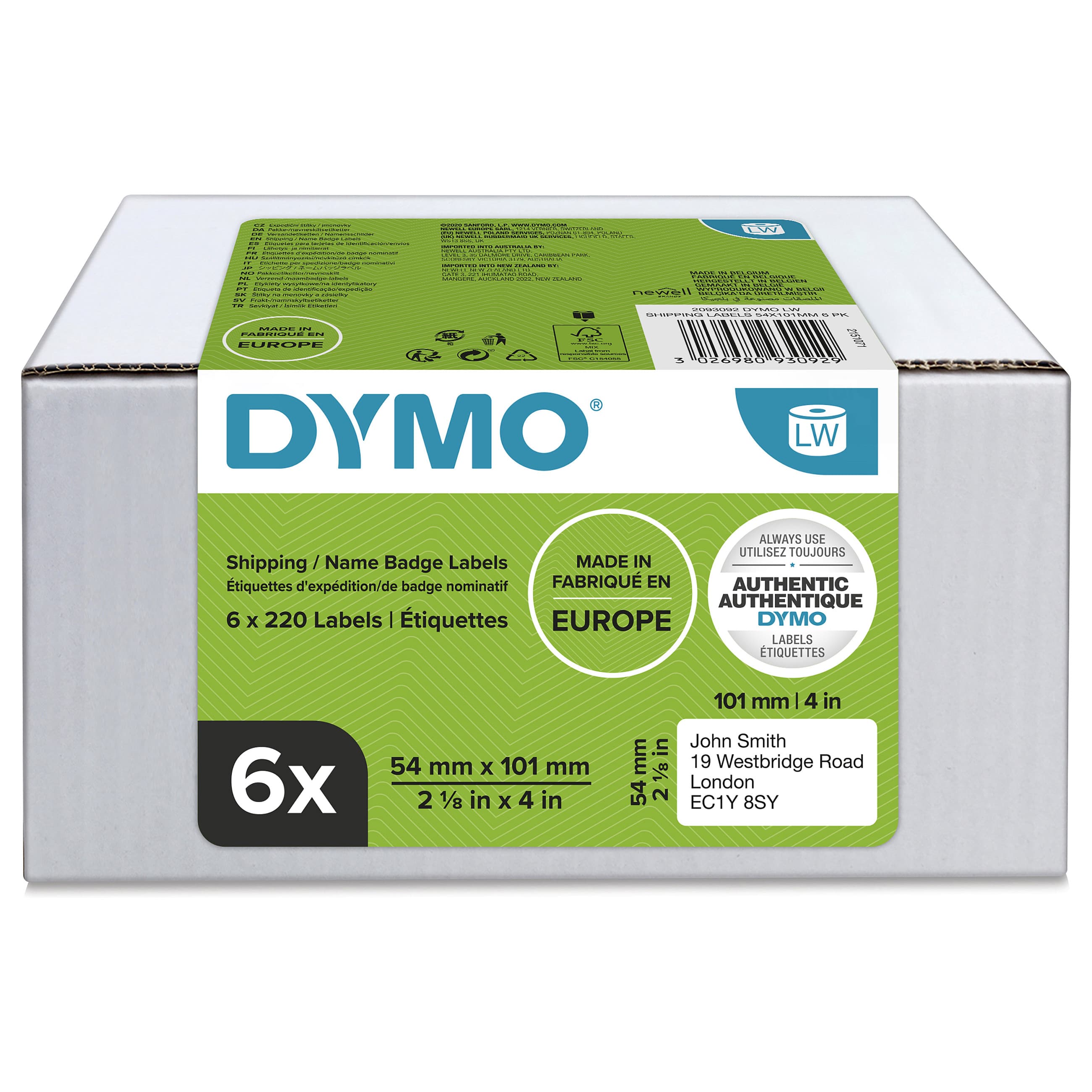 Dymo Original Etikett Für Labelwriterâ„¢, Vorteilspack, Versand - Weiss - Permanent Haftend, 6 X 220 Etiketten