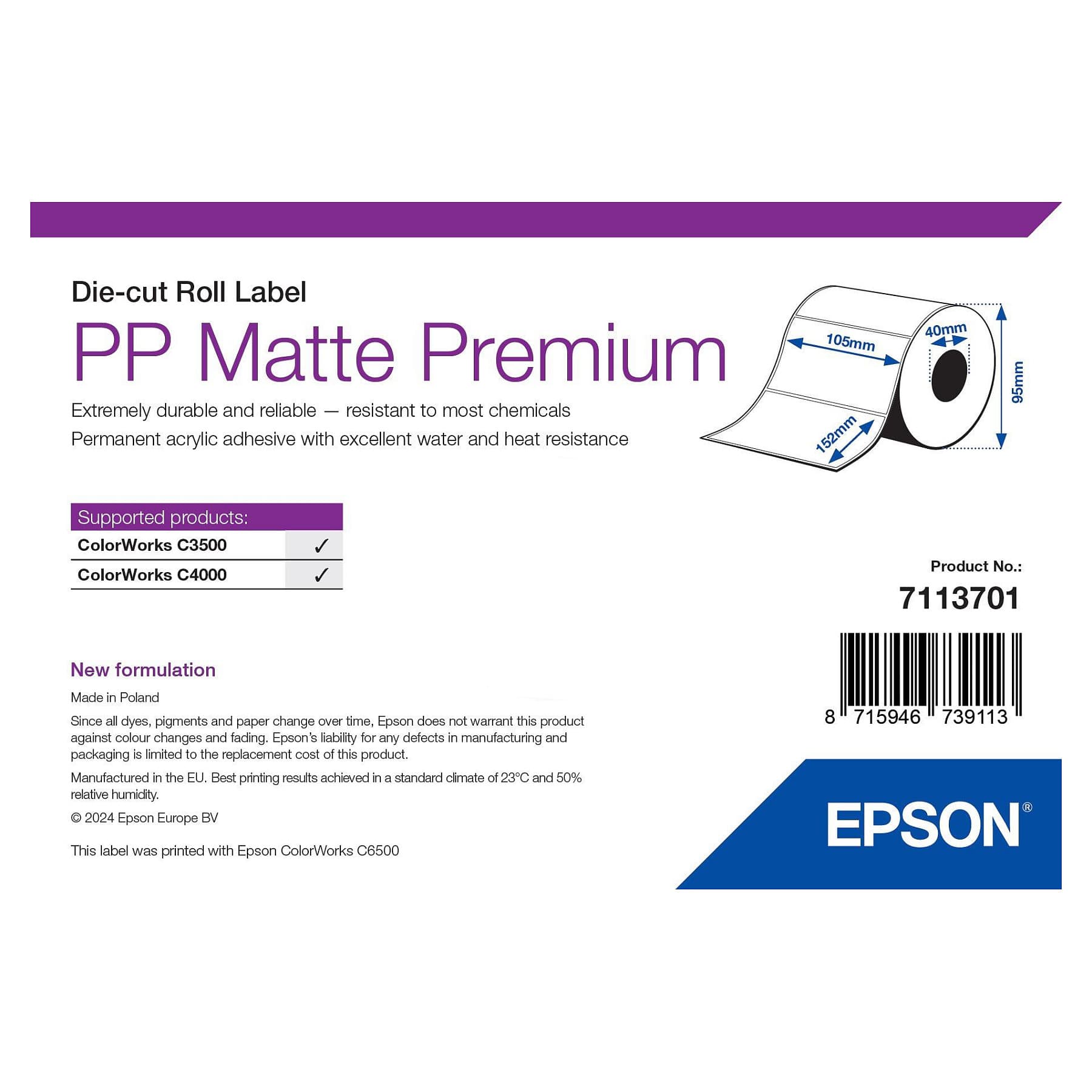 Epson 7113701 Printer Label