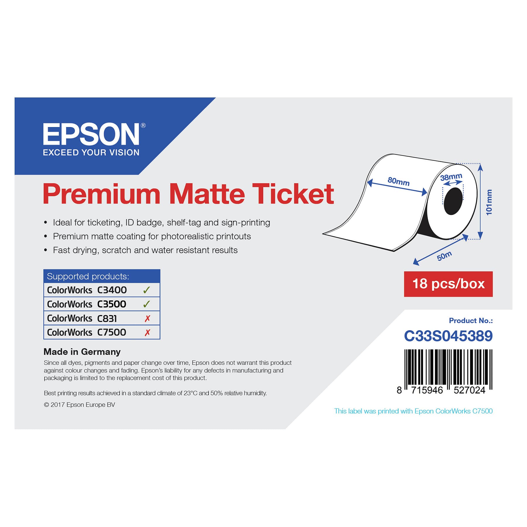 Epson Premium, 80mm X 50m, 107 G/M²