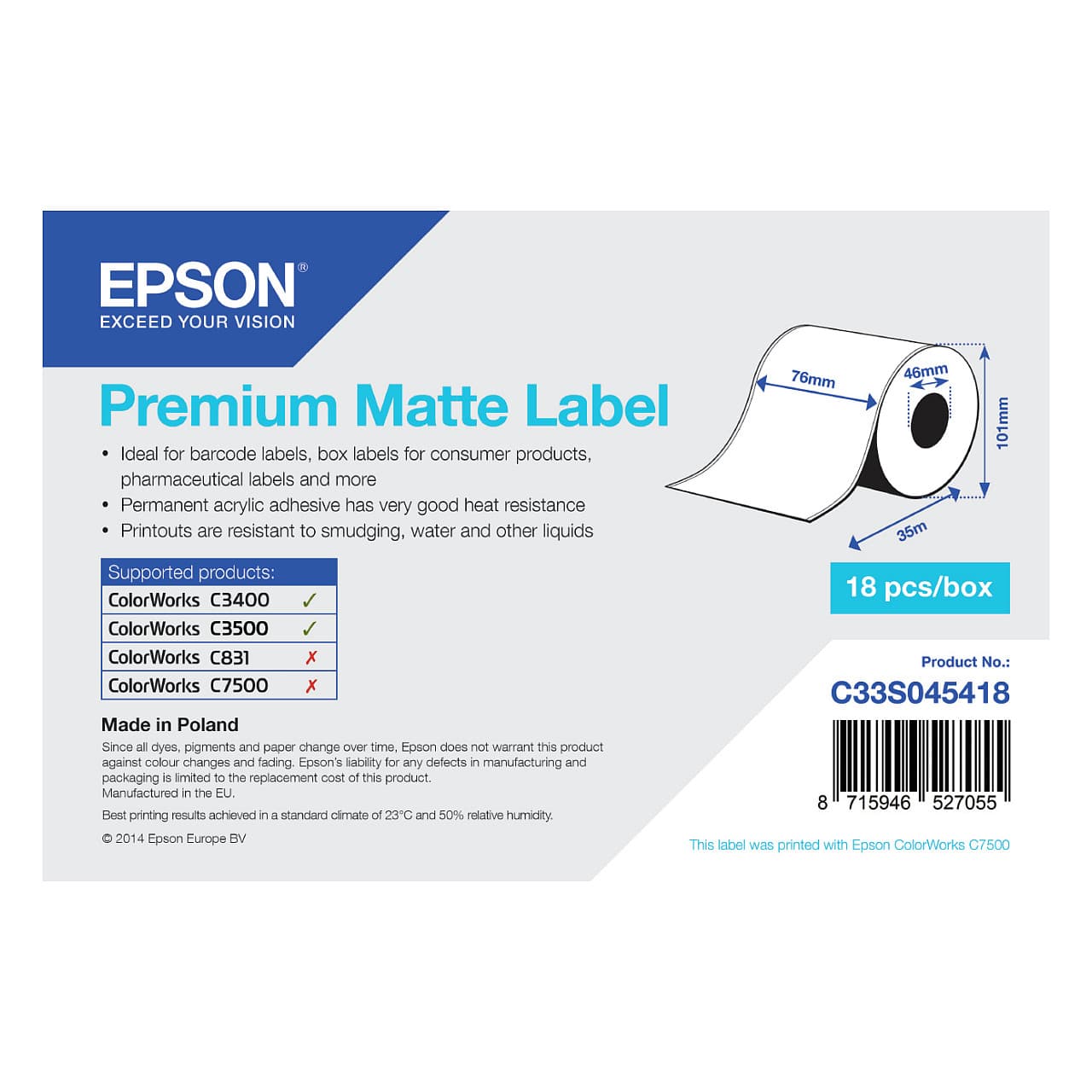 Epson Premium, 76mm X 35m, 163 G/M²