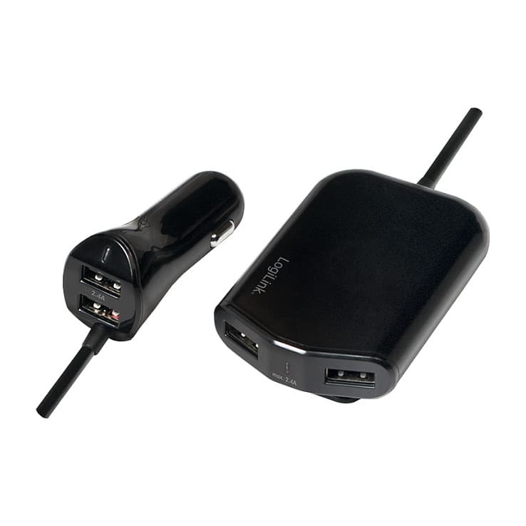 Logilink Usb Car Charger, 2+2 Port, 24w, Black