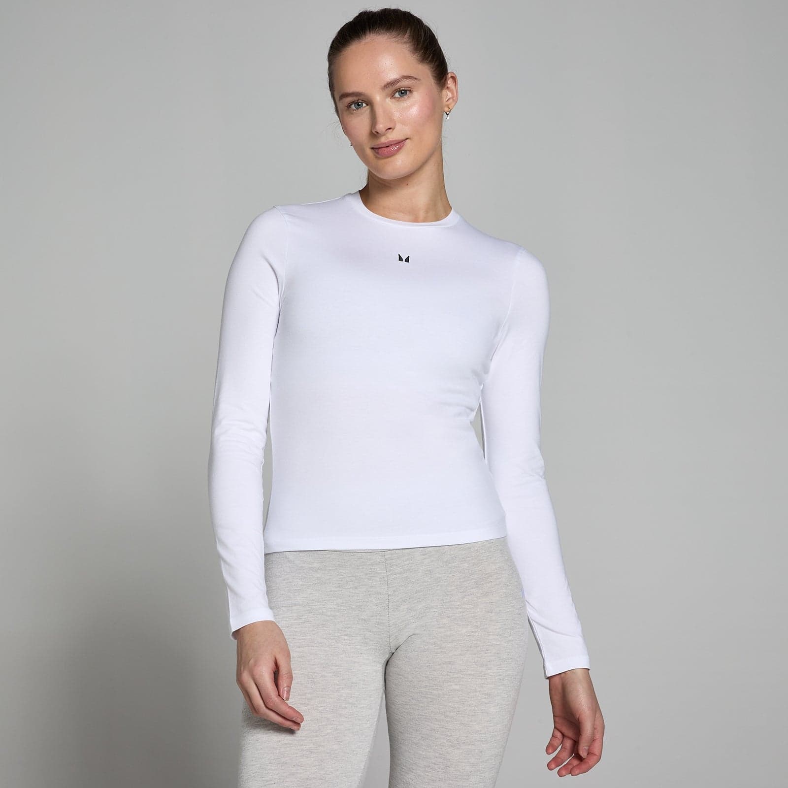 Mp Damen Basics Körperbetontes Langarm-T-Shirt – Weiß - Xs