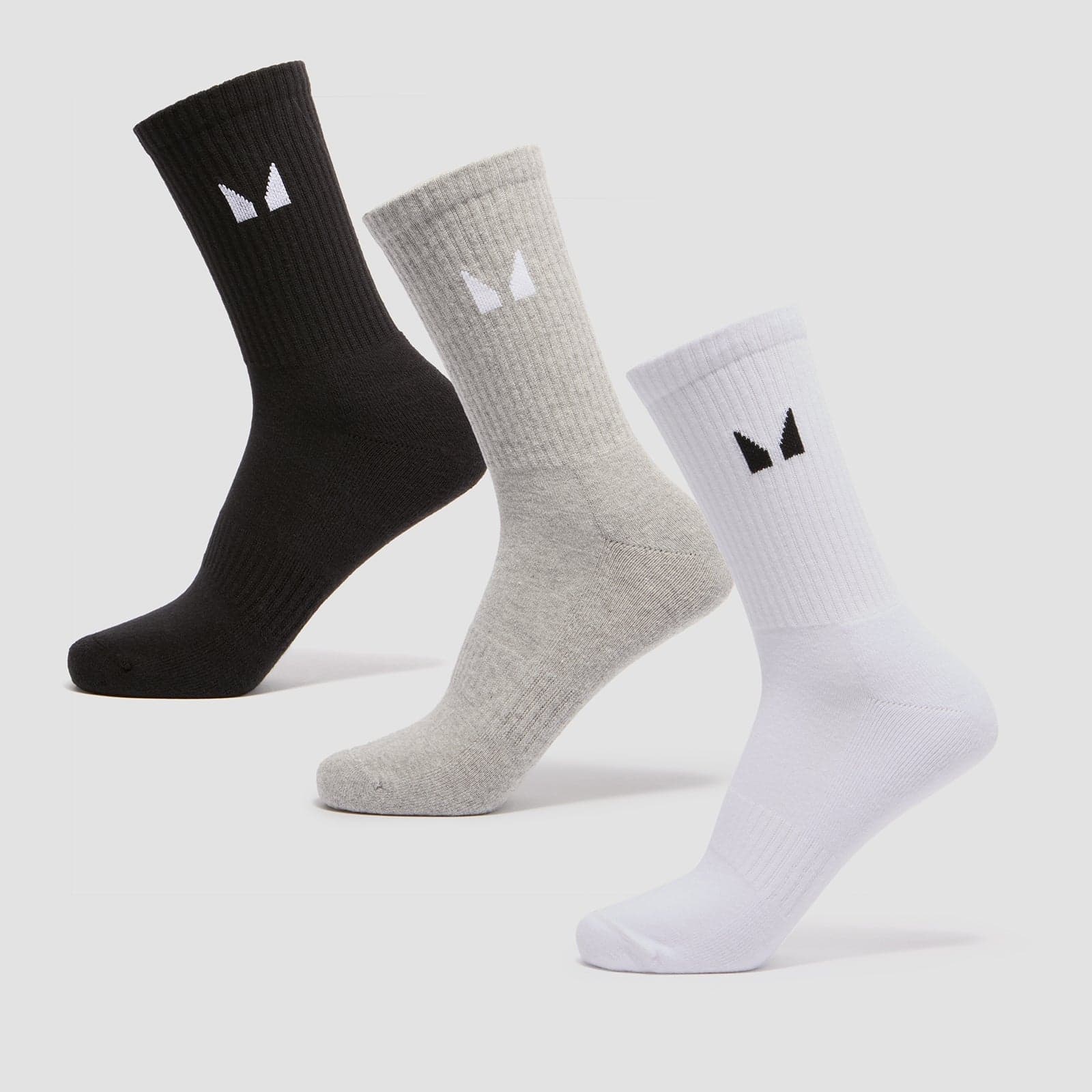Mp Unisex Crew Socks (3 Pack) - White/Black/Grey Marl - Uk 6-8