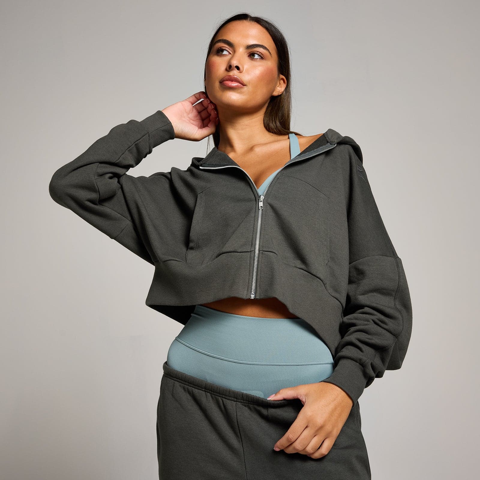 Mp Damen Tempo Crop-Kapuzenpulli Mit Durchgehendem Reißverschluss – Nachtgrau - M