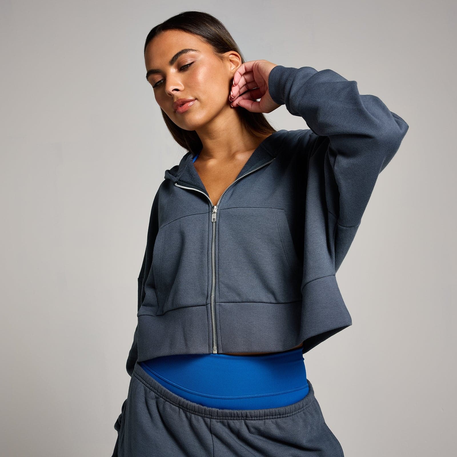 Mp Damen Tempo Crop-Kapuzenpulli Mit Durchgehendem Reißverschluss – Mitternacht - L