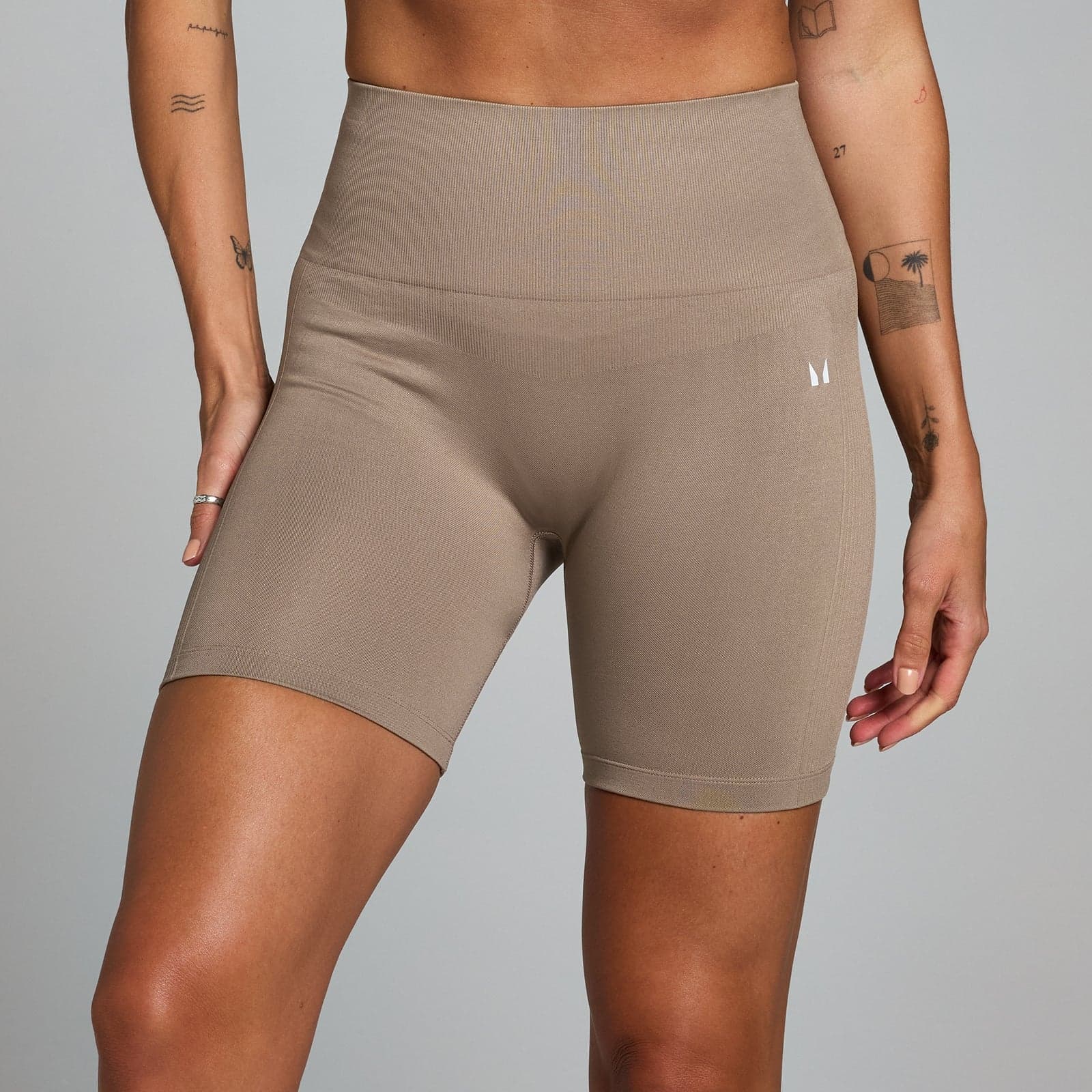Mp Damen Shape Nahtlose Radlerhose – Helles Graubraun - L