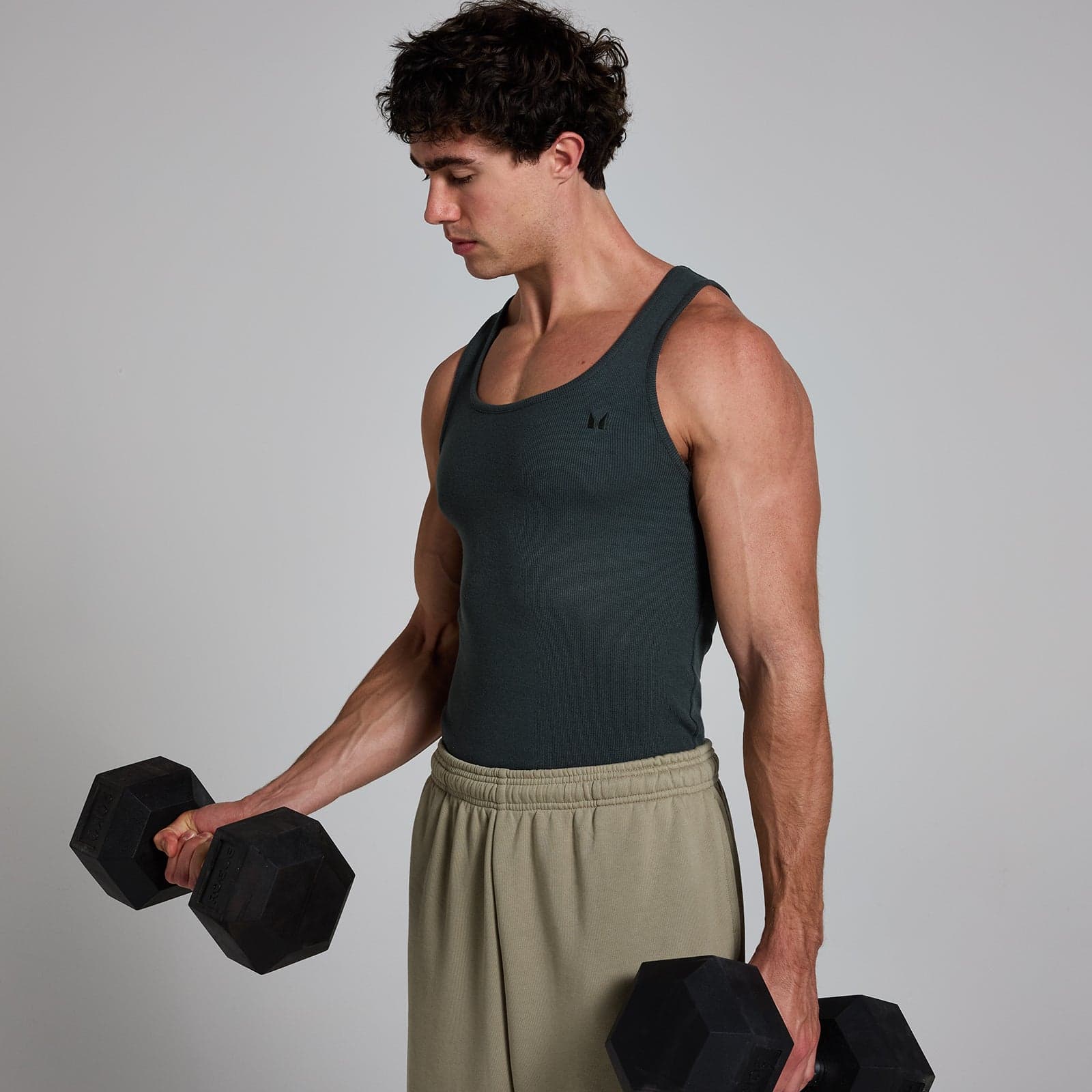 Mp Men'S Lift Ribbed Muscle Fit Tank - Washed Black - Xl
