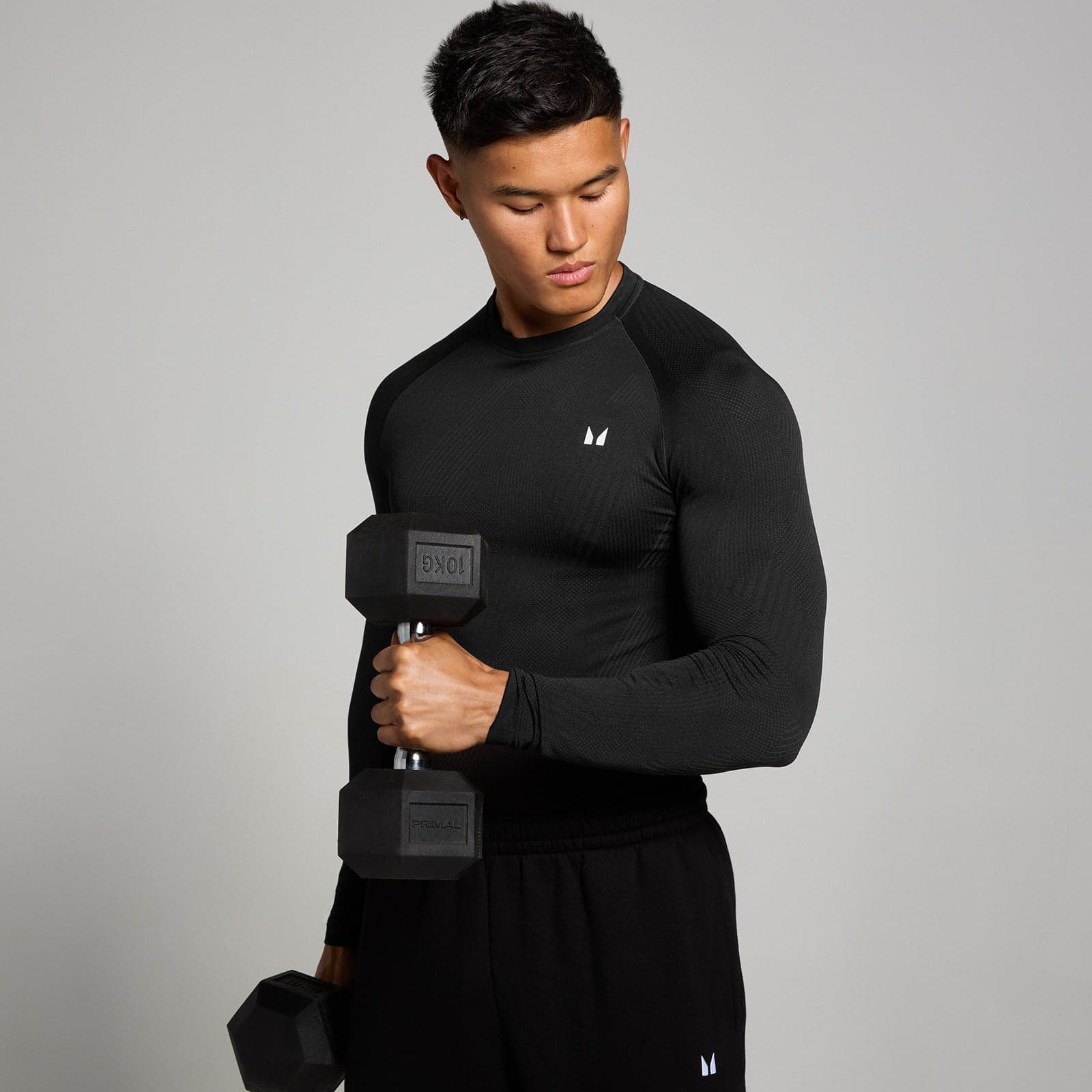 Mp Herren Tempo Nahtloses Langarmshirt Mit Grafikelement – Schwarz - Xs
