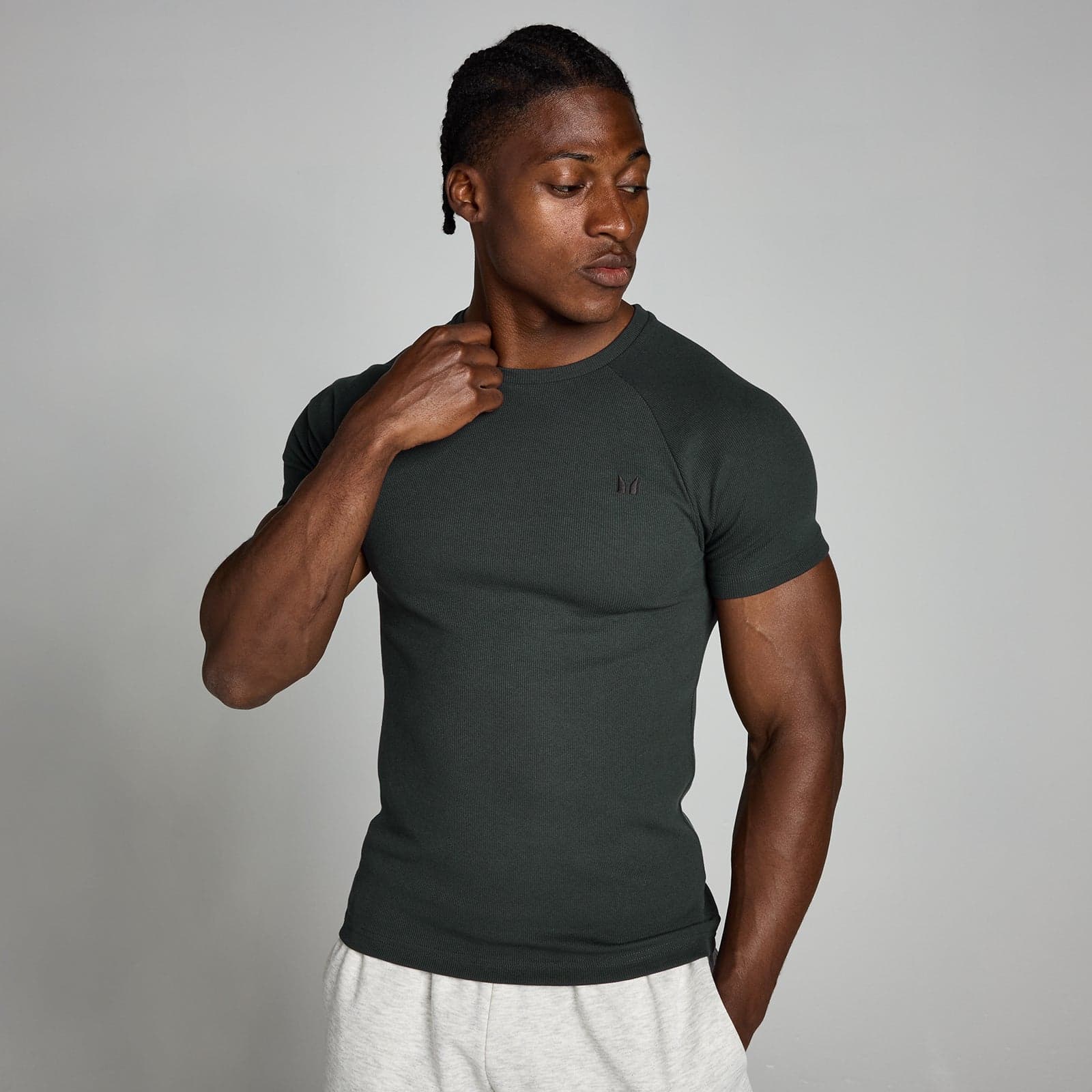 Mp Herren Origin Geripptes T-Shirt In Muskelpassform – Verwaschenes Schwarz - M