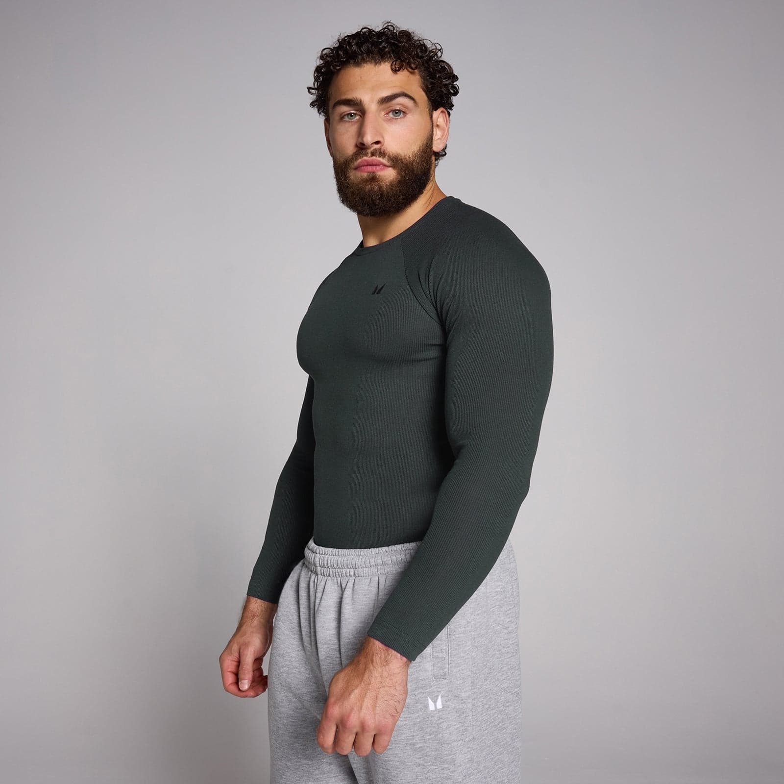 Mp Herren Origin Geripptes Langärmeliges Shirt In Muskelpassform – Verwaschenes Schwarz - Xl