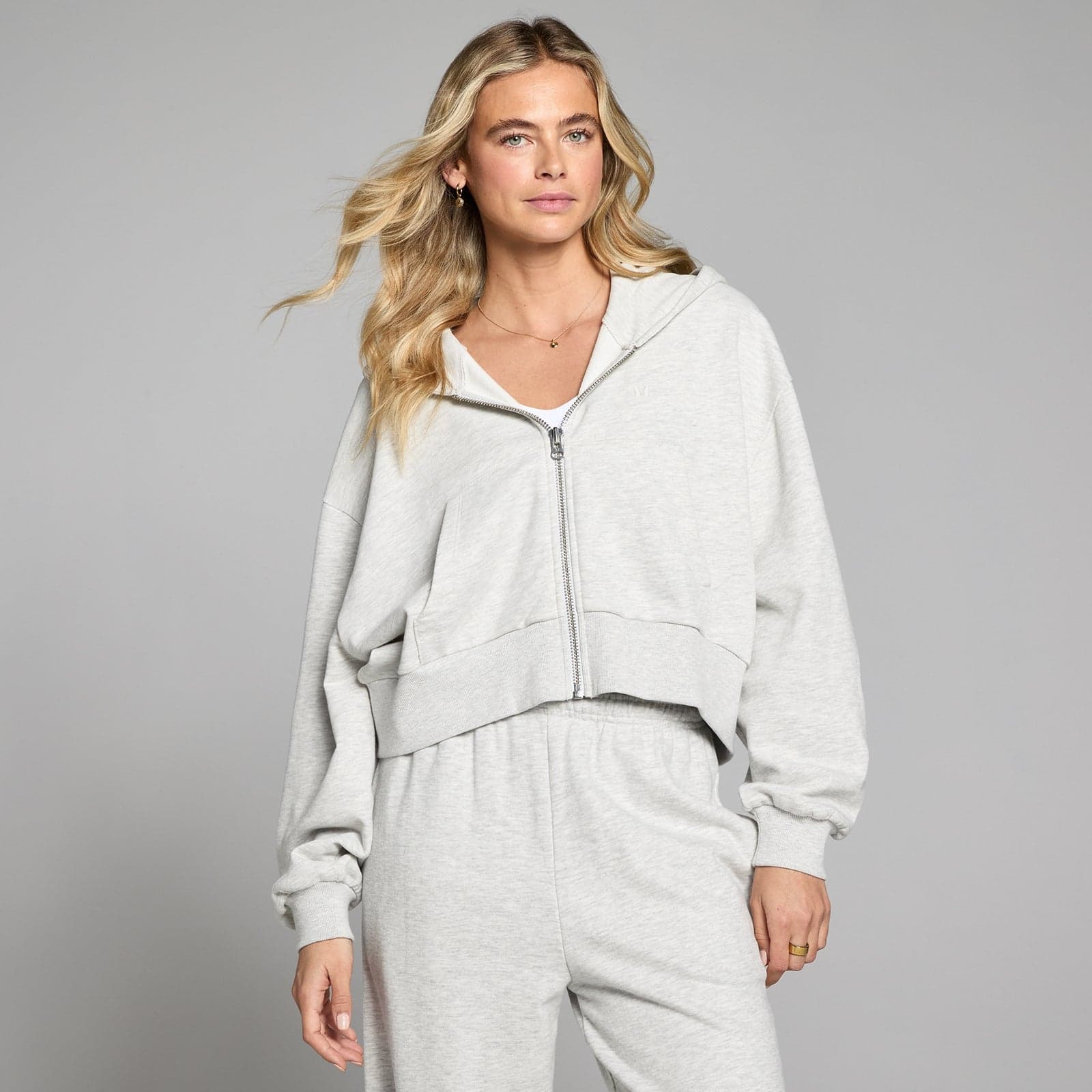 Mp Damen Leichter Loopback Durchgehender Reißverschluss Hoodie - Grau Meliert - Xl