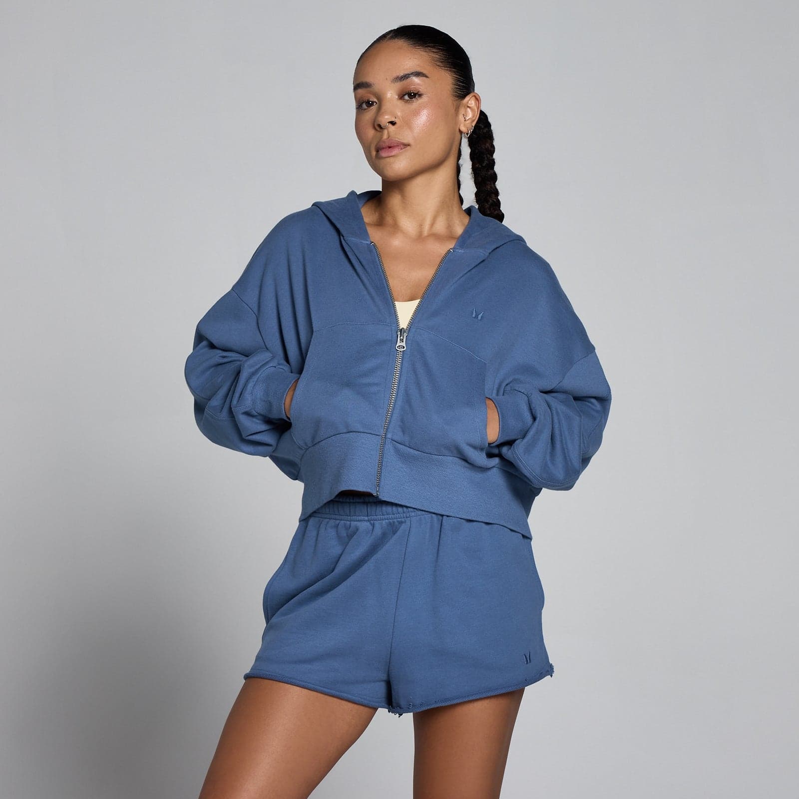 Mp Damen Leichter Loopback-Hoodie Mit Durchgehendem Reißverschluss – Slate Blue - Xs
