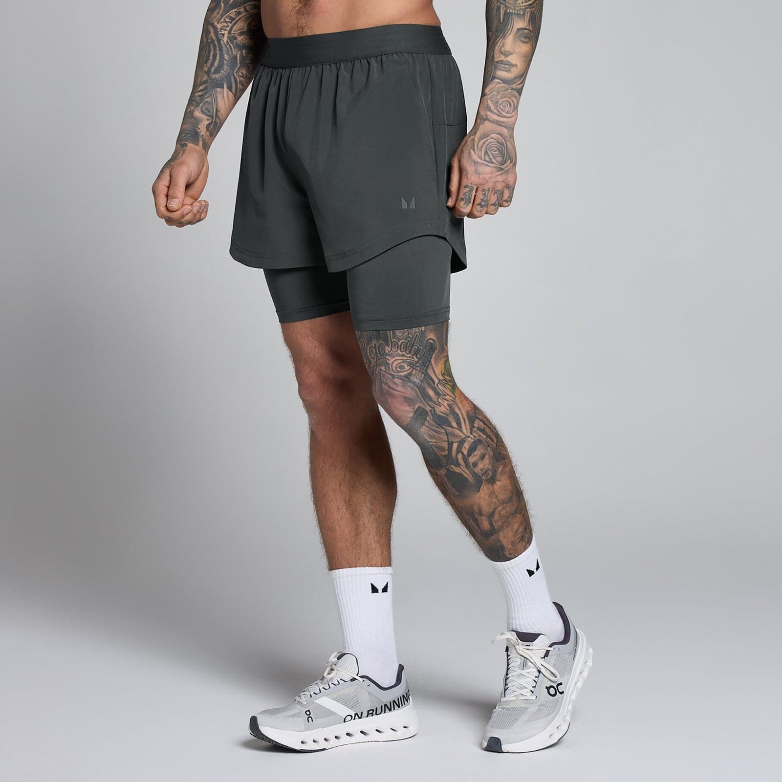 Mp Herren Hybrid 5  2-In-1 Shorts - Schwarz Verwaschen - Xxl