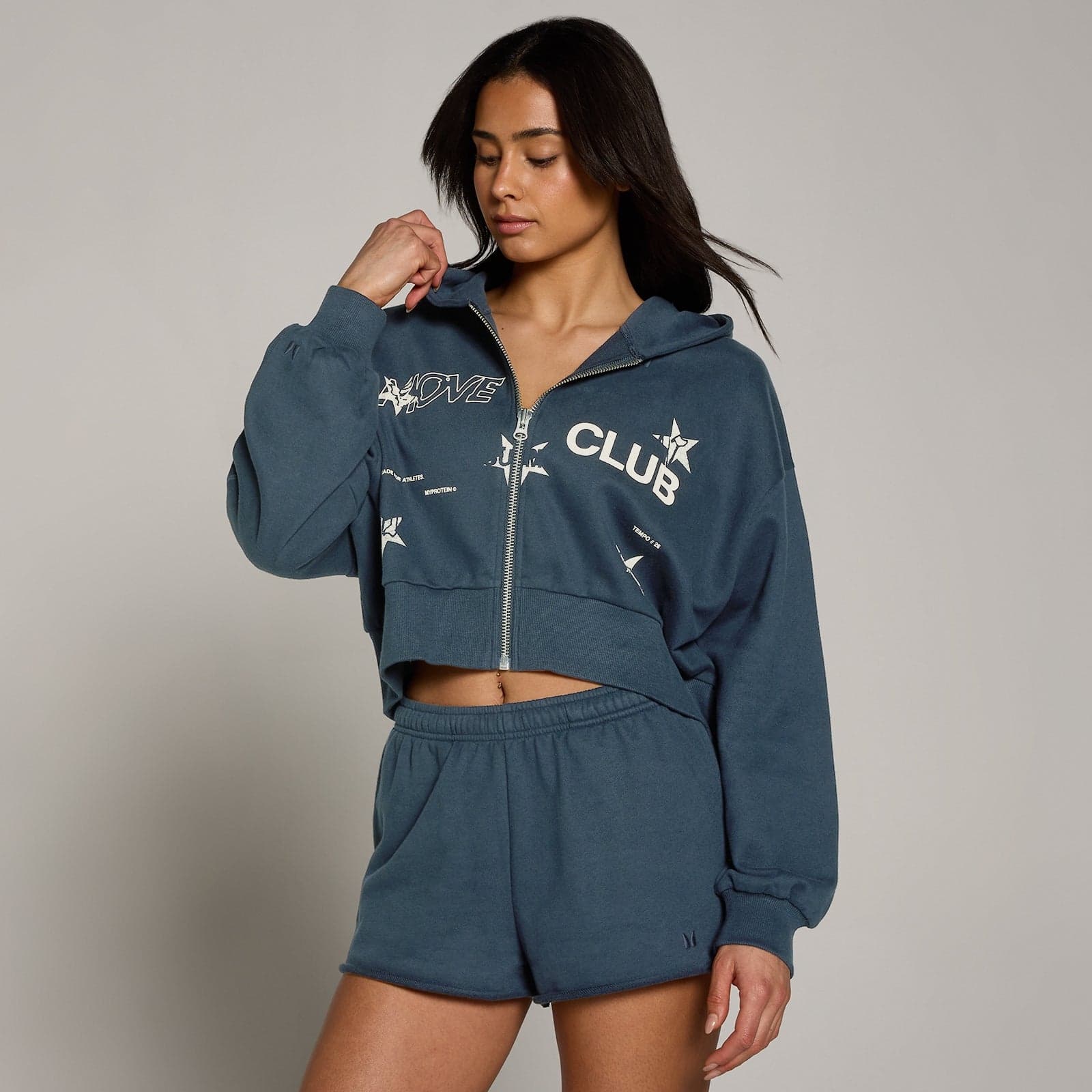 Mp Damen Move Club Graphic Lightweight Loopback Zip Through Hoodie - Faded Blue - L