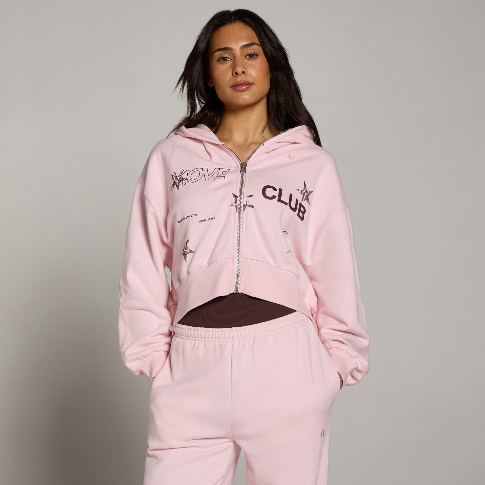 Mp Damen Move Club Graphic Leicht Loopback Durchgehender Reißverschluss Hoodie - Blush - Xs