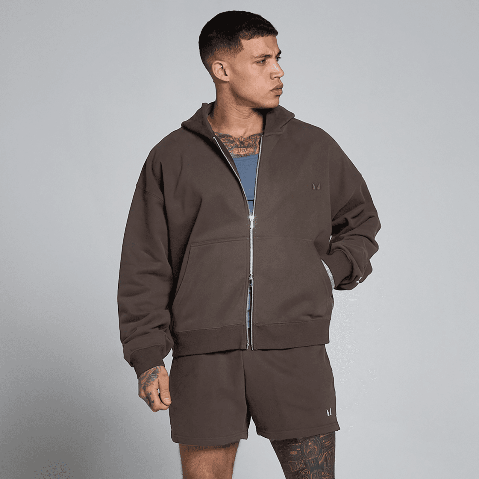 Mp Lift Oversized Loopback 2 Way Zip Hoodie Für Herren – Schokolade - Xxl