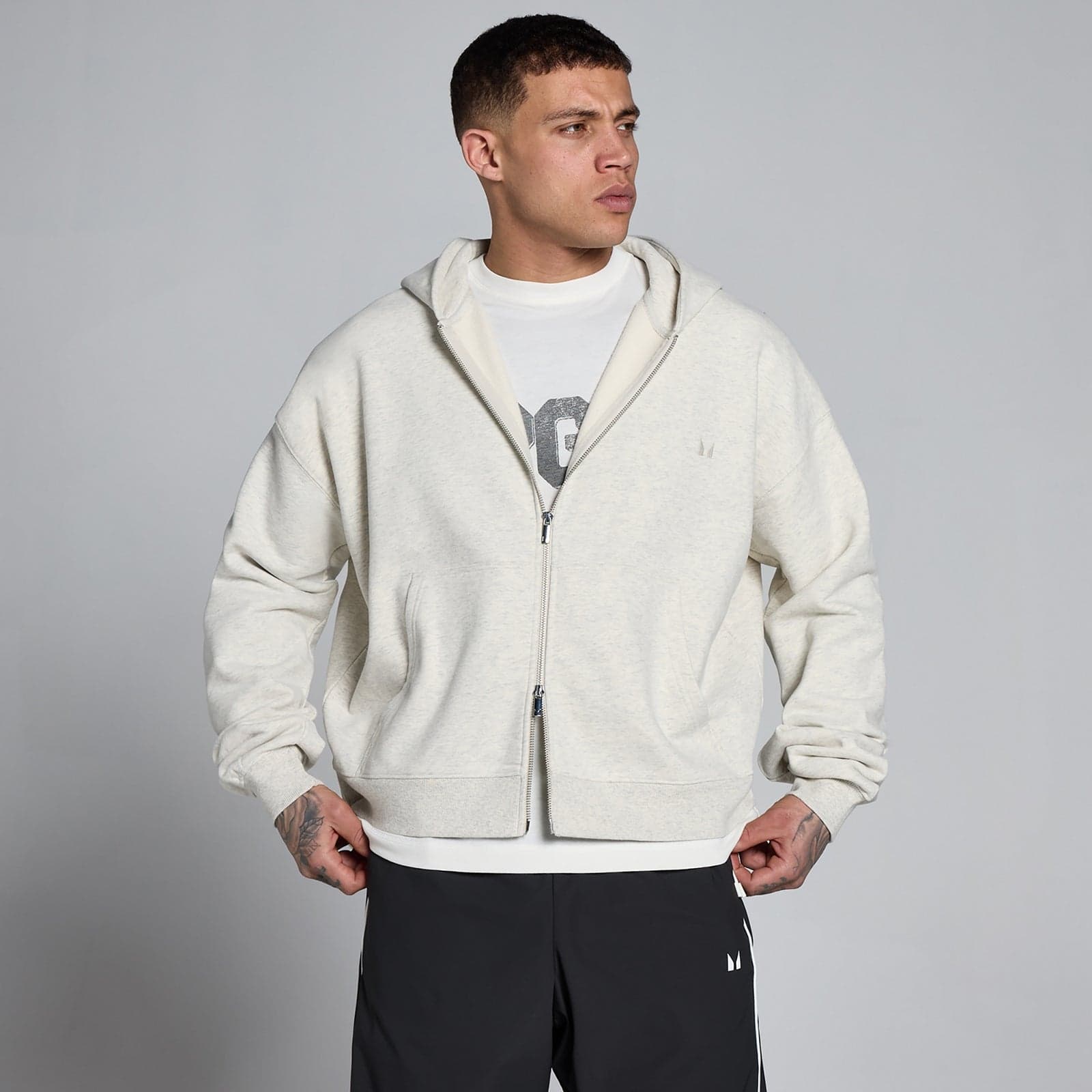 Mp Lift Oversized Loopback 2 Way Zip Hoodie Für Herren – Cremig Grau Meliert - S