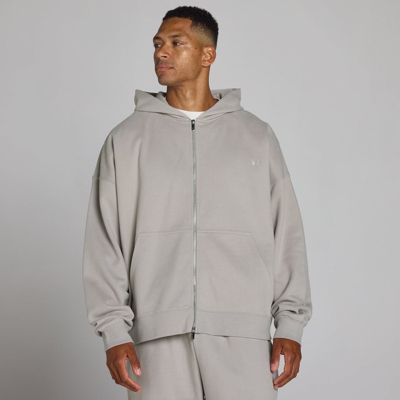 Oversized 2-Wege-Reißverschluss Hoodie - Chalk Grey - S