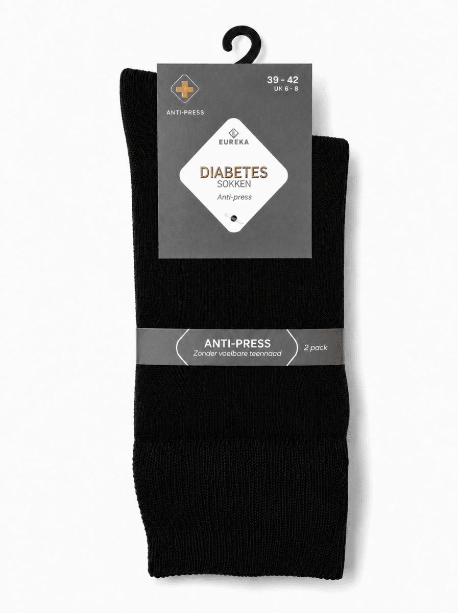 Unisex Diabetes Sokken Dun - Black - 35-38 - 2 Paar