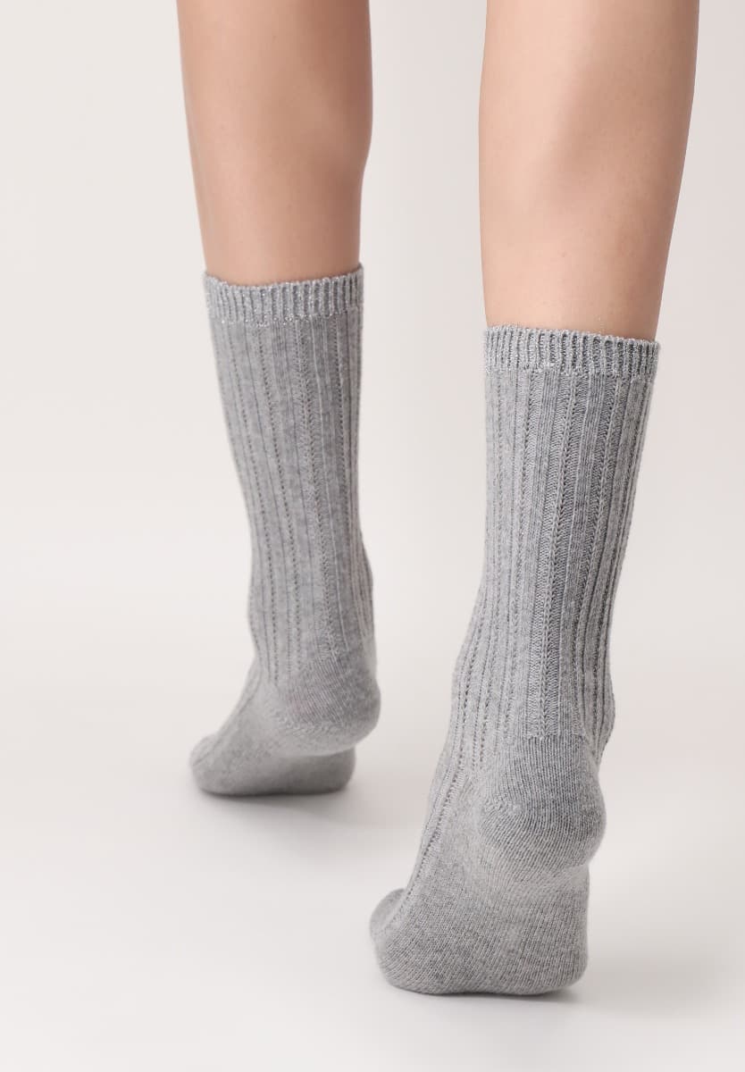 Damen Halbhohe Socken Aus Weicher Baumwolle - Grau Melange - Einheitsgröße