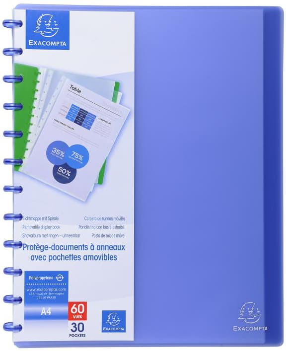Exacompta Sichtbuch Din A4, 30 Hüllen, Blau-Transluzent