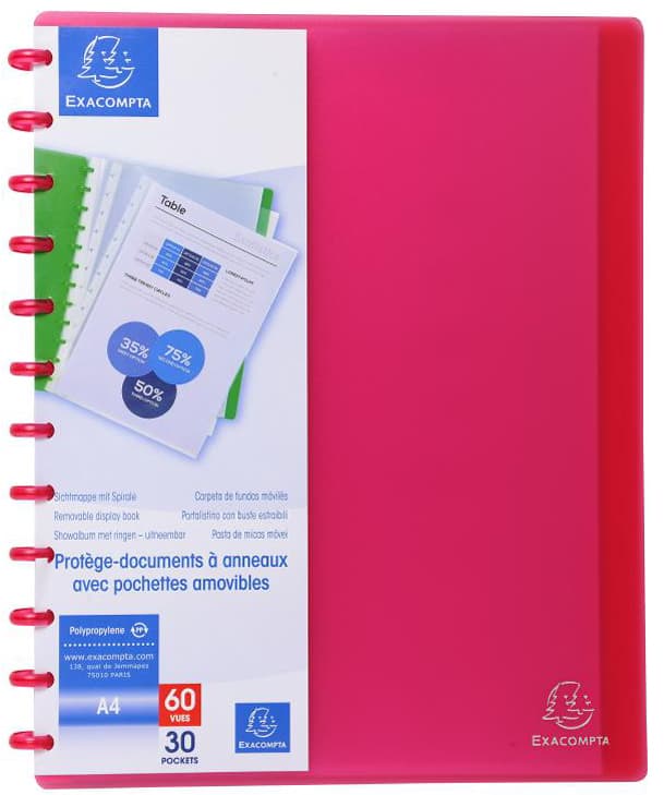 Exacompta Sichtbuch Din A4, 30 Hüllen, Rot-Transluzent