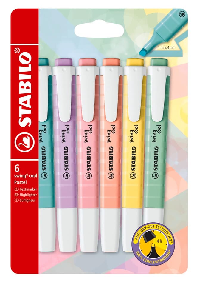 Stabilo Textmarker Swing Cool Pastel Edition, 6er Kartonetui