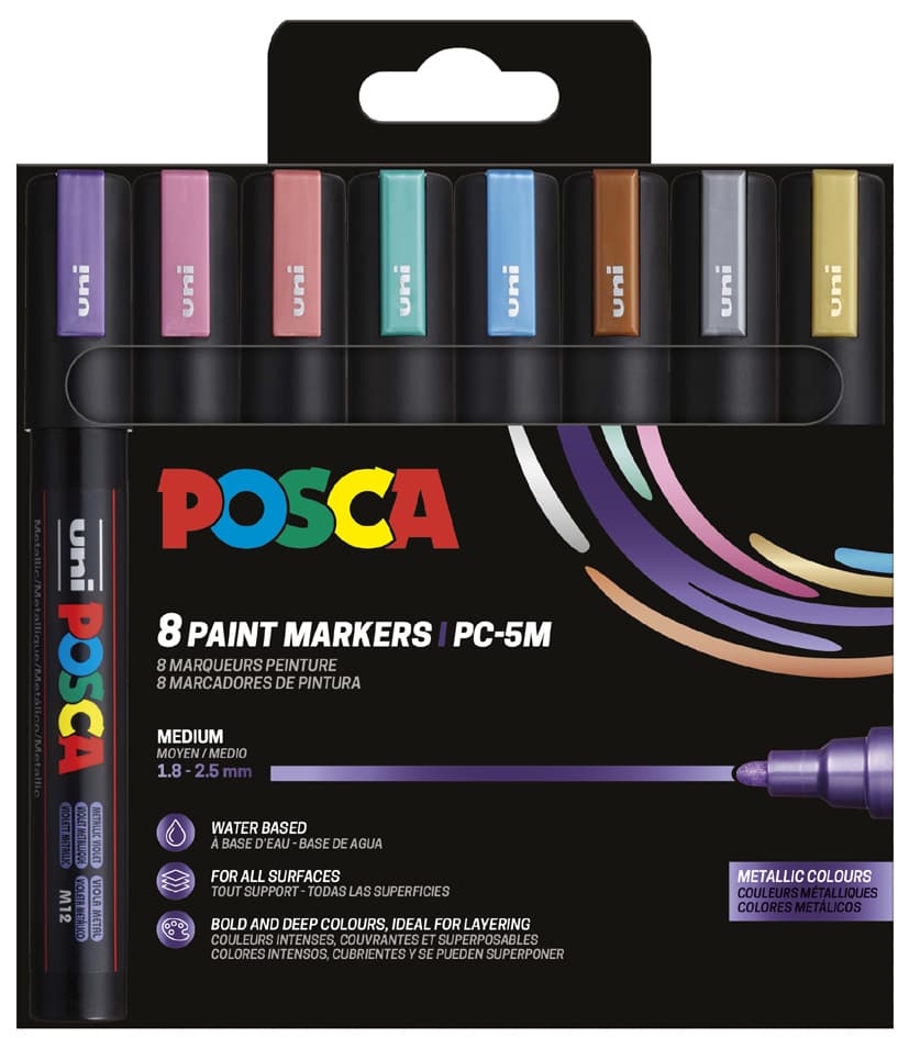 Posca Pigmentmarker Pc-5m, 8er Etui, Metallic Farben