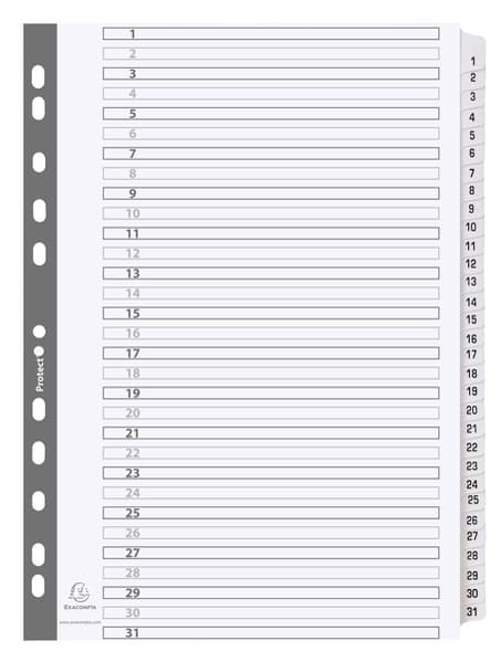 Exacompta Karton-Register 1-31, Din A4, Weiß, 31-Teilig