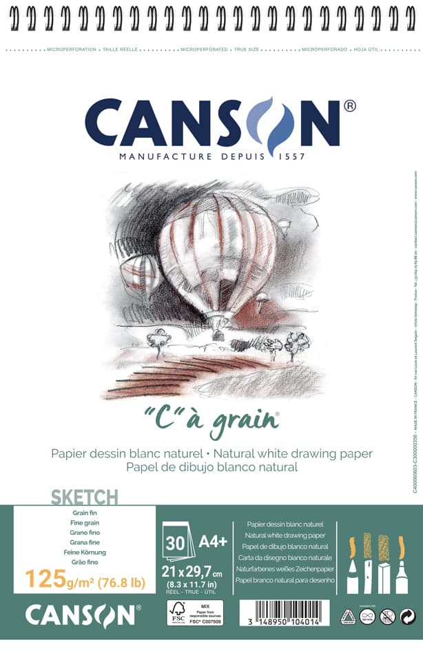Canson Zeichenpapier-Spiralblock , C,  À Grain, A5, 125 G/Qm