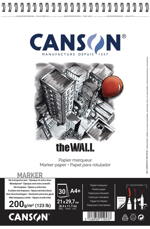 Canson Zeichenpapier-Spiralblock , The Wall, , A4, 200 G/Qm